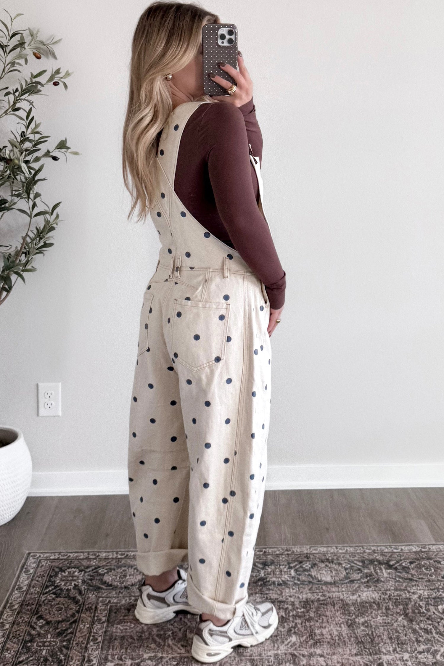 Jet Stream Polka Dot Print Bib Pocket Denim Barrel Overalls Jumpsuit-Bottoms/Jumpsuits & Rompers-[Adult]-[Female]-2022 Online Blue Zone Planet