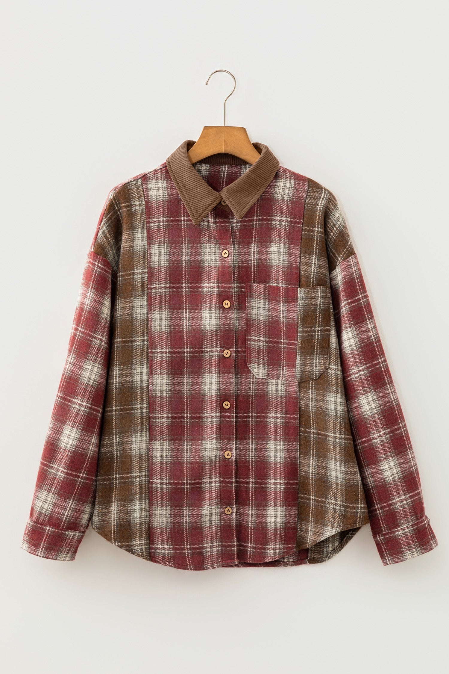 Red Contrast Plaid Long Sleeve Button Down Shirt-Tops/Blouses & Shirts-[Adult]-[Female]-2022 Online Blue Zone Planet