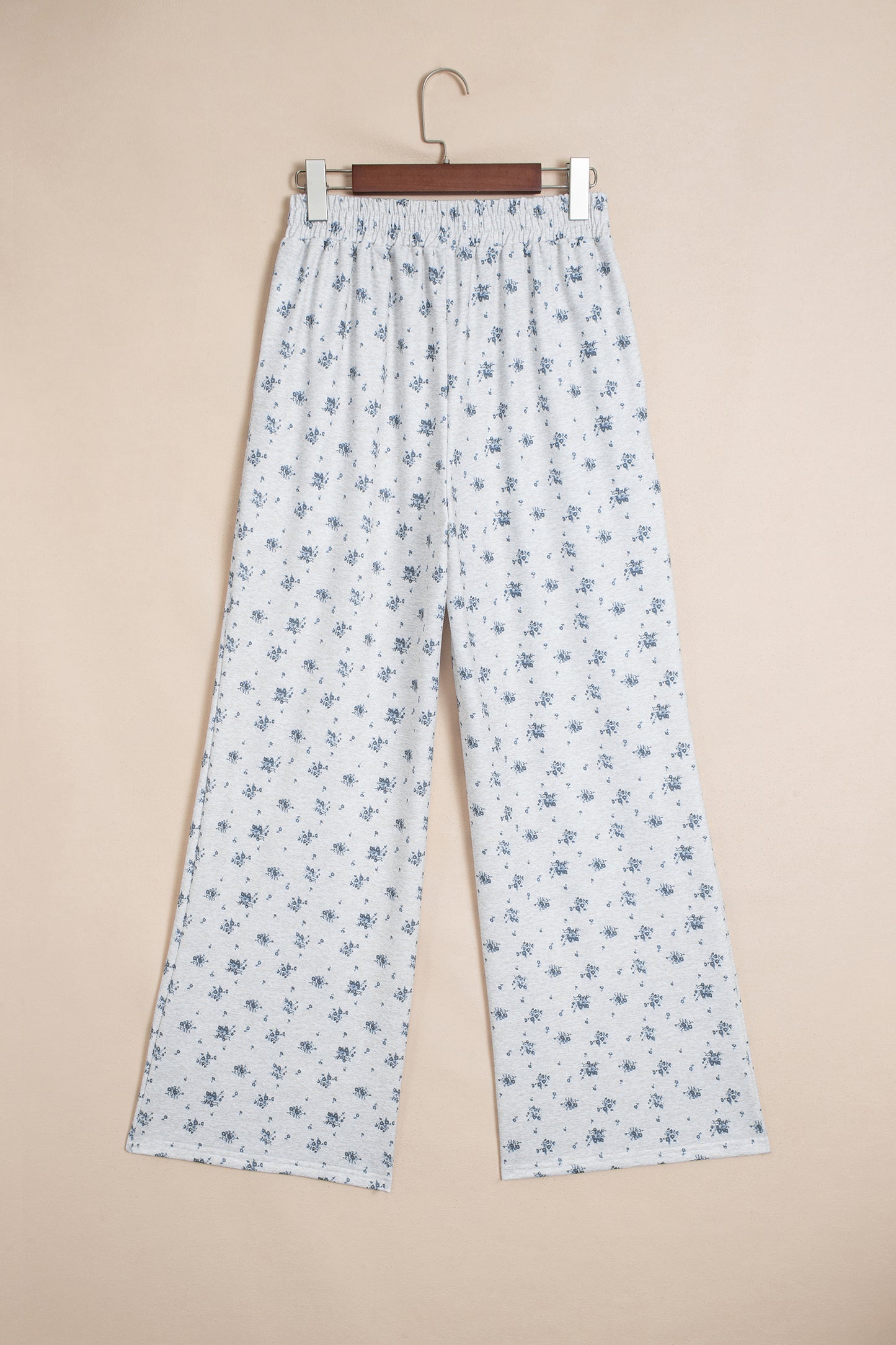 Gray Floral Print Elastic Waist Full Length Regular Pants-Bottoms/Pants & Culotte-[Adult]-[Female]-2022 Online Blue Zone Planet