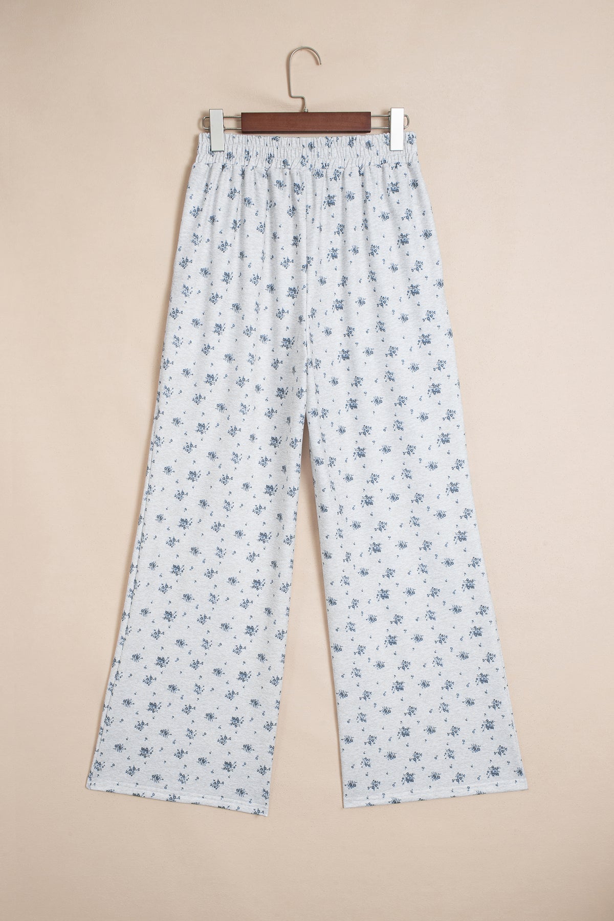 Gray Floral Print Elastic Waist Full Length Regular Pants-Bottoms/Pants & Culotte-[Adult]-[Female]-2022 Online Blue Zone Planet