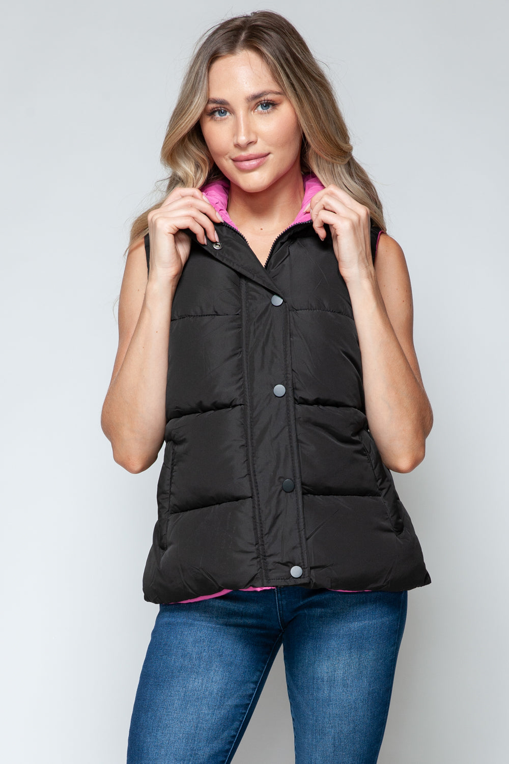 Snobbish Snap and Zip Closure Hooded Vest-TOPS / DRESSES-[Adult]-[Female]-2022 Online Blue Zone Planet