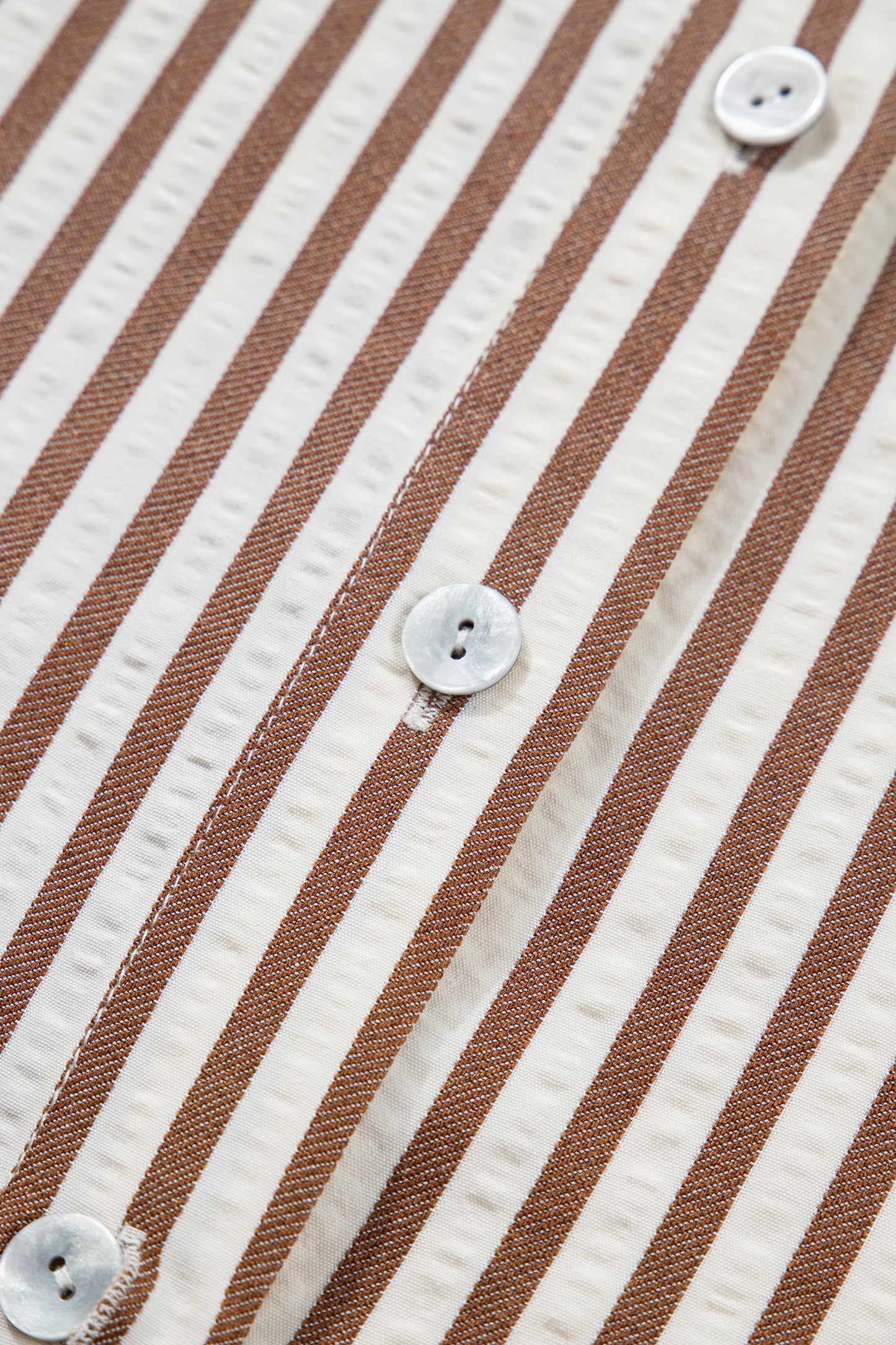 Brown Stripe Knot Waist Puff Sleeve Button Down Mini Shirt Dress-TOPS / DRESSES-[Adult]-[Female]-2022 Online Blue Zone Planet