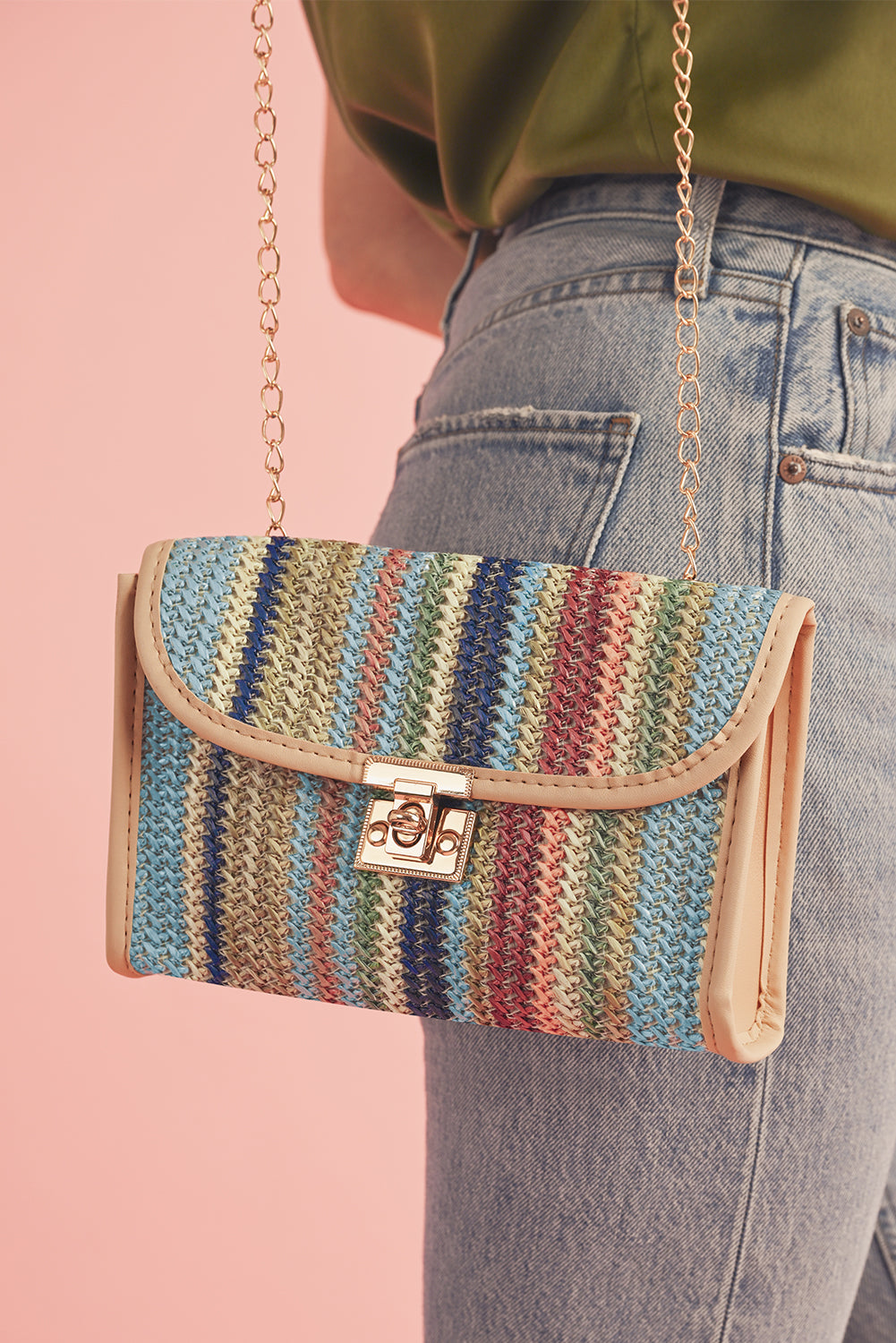 Iceland Blue Striped Crochet Flapped Single Shoulder Bag-Shoulder Bag-[Adult]-[Female]-Iceland Blue-ONE SIZE-2022 Online Blue Zone Planet