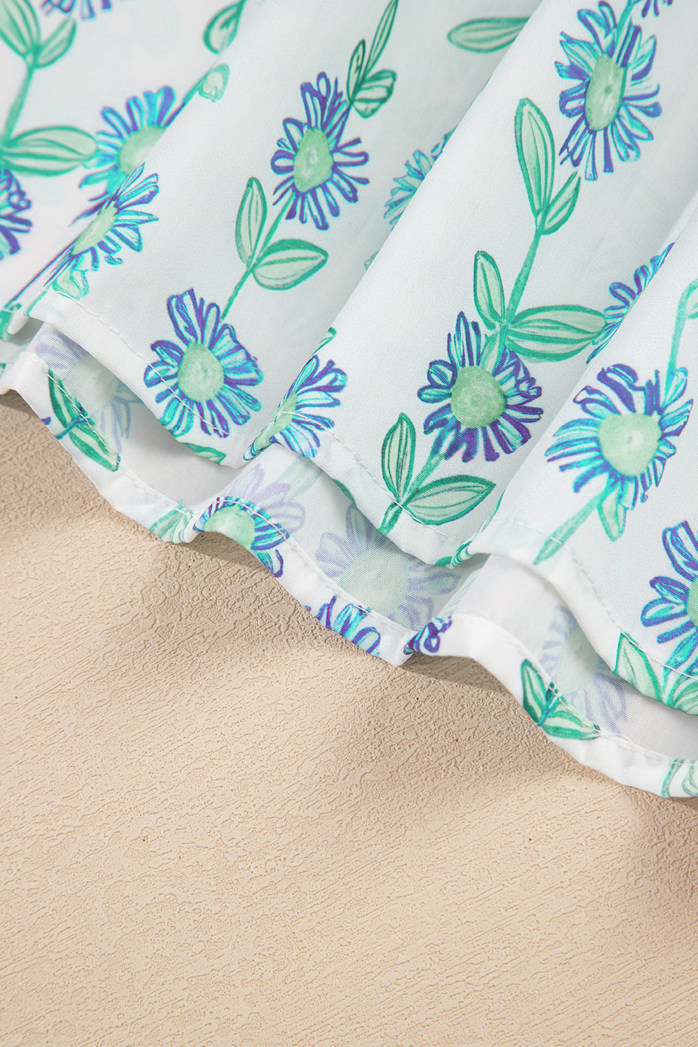 Green Floral Print Striped Detail Contrast V Neck Patchwork Flutter Sleeve Blouse-Tops/Blouses & Shirts-[Adult]-[Female]-2022 Online Blue Zone Planet