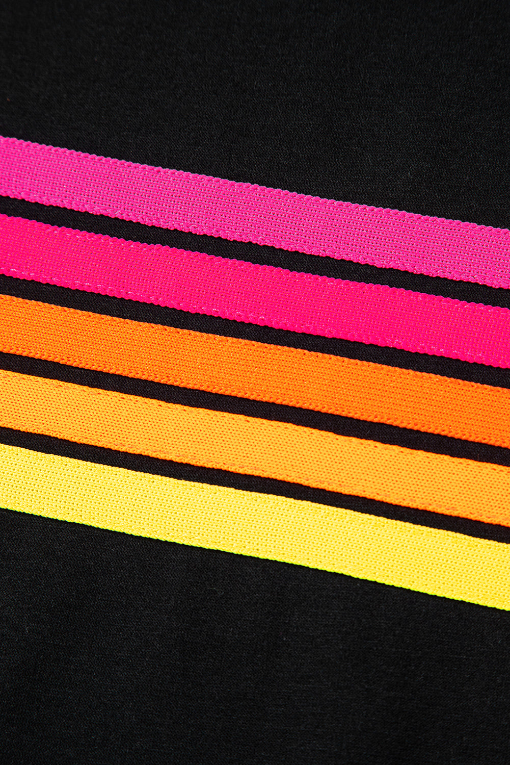 Black Striped Patch Front Casual Tee-Tops/Tops & Tees-[Adult]-[Female]-2022 Online Blue Zone Planet