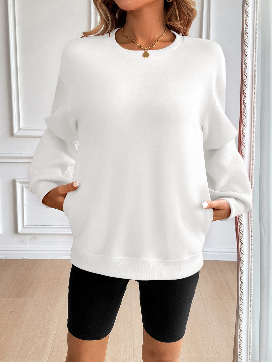 Ivy Lane Round Neck Long Sleeve Sweatshirt-TOPS / DRESSES-[Adult]-[Female]-White-S-2022 Online Blue Zone Planet