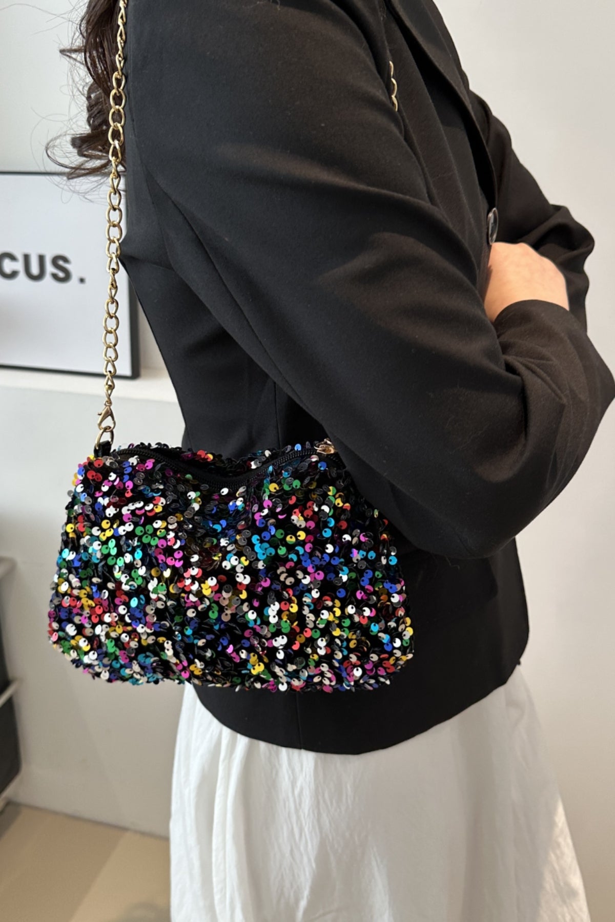 Sequin Removable Strap Shoulder Bag-HANDBAGS-[Adult]-[Female]-2022 Online Blue Zone Planet