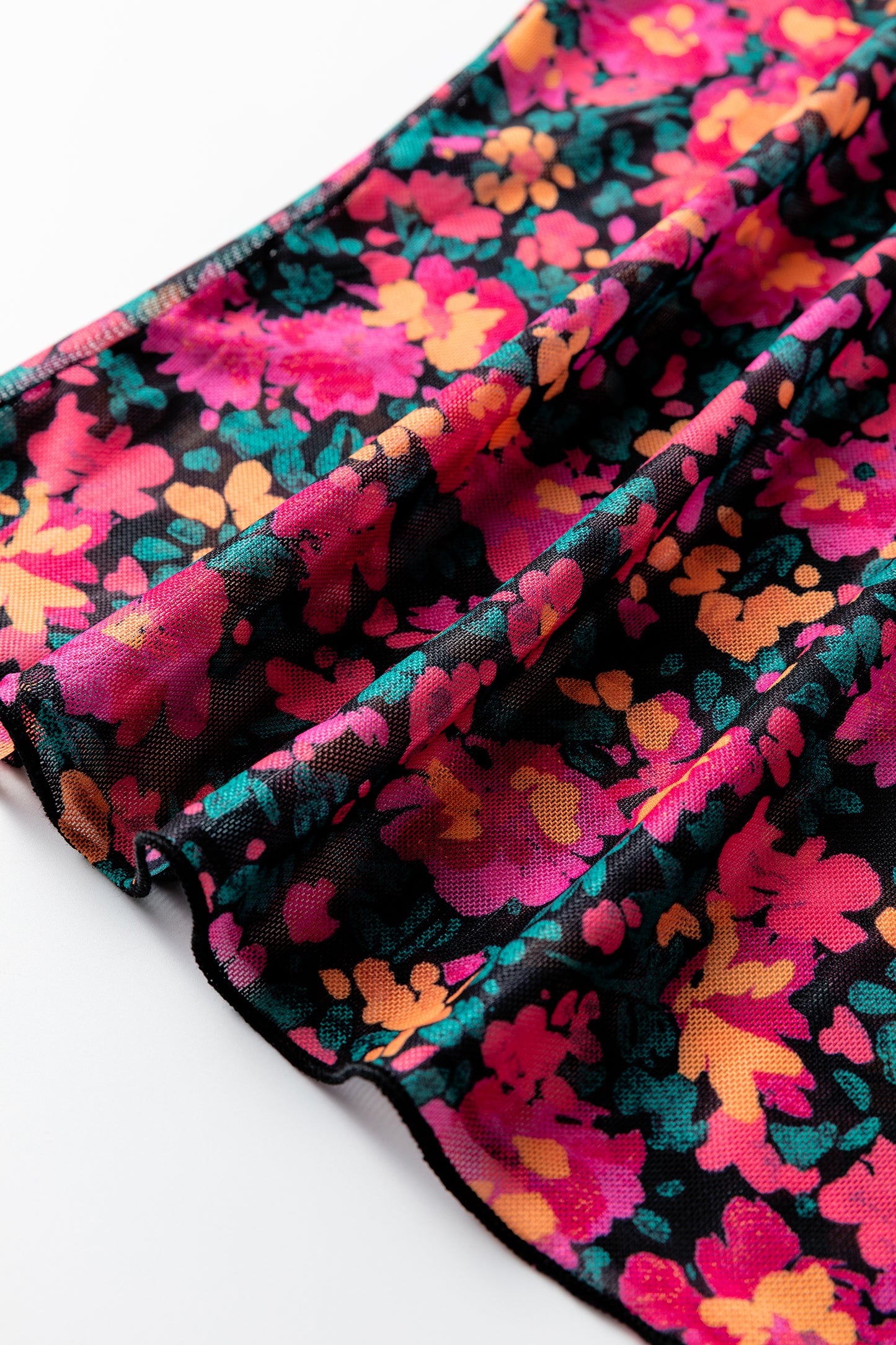 Rose Slim Fit Floral Mesh Long Sleeve Mock Neck Top-Tops/Long Sleeve Tops-[Adult]-[Female]-2022 Online Blue Zone Planet