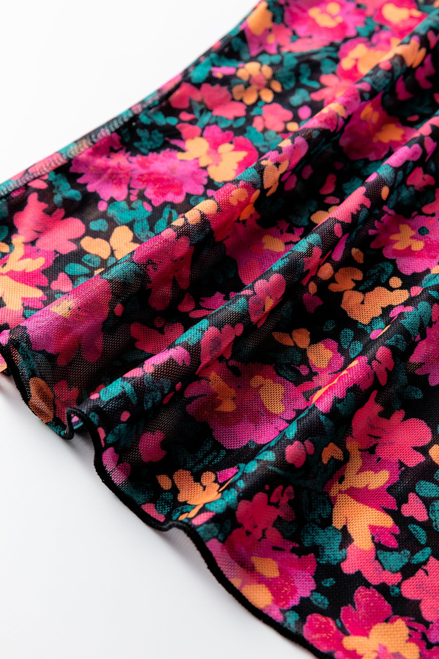 Rose Slim Fit Floral Mesh Long Sleeve Mock Neck Top-Tops/Long Sleeve Tops-[Adult]-[Female]-2022 Online Blue Zone Planet