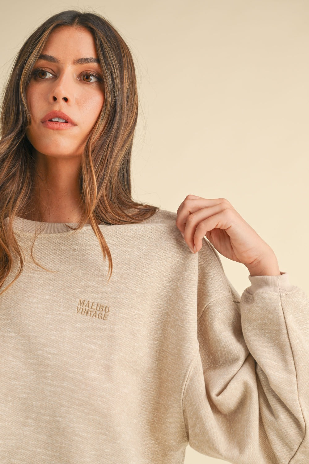 Mable Round Neck Letter Embroidery Crop Sweatshirt-TOPS / DRESSES-[Adult]-[Female]-2022 Online Blue Zone Planet