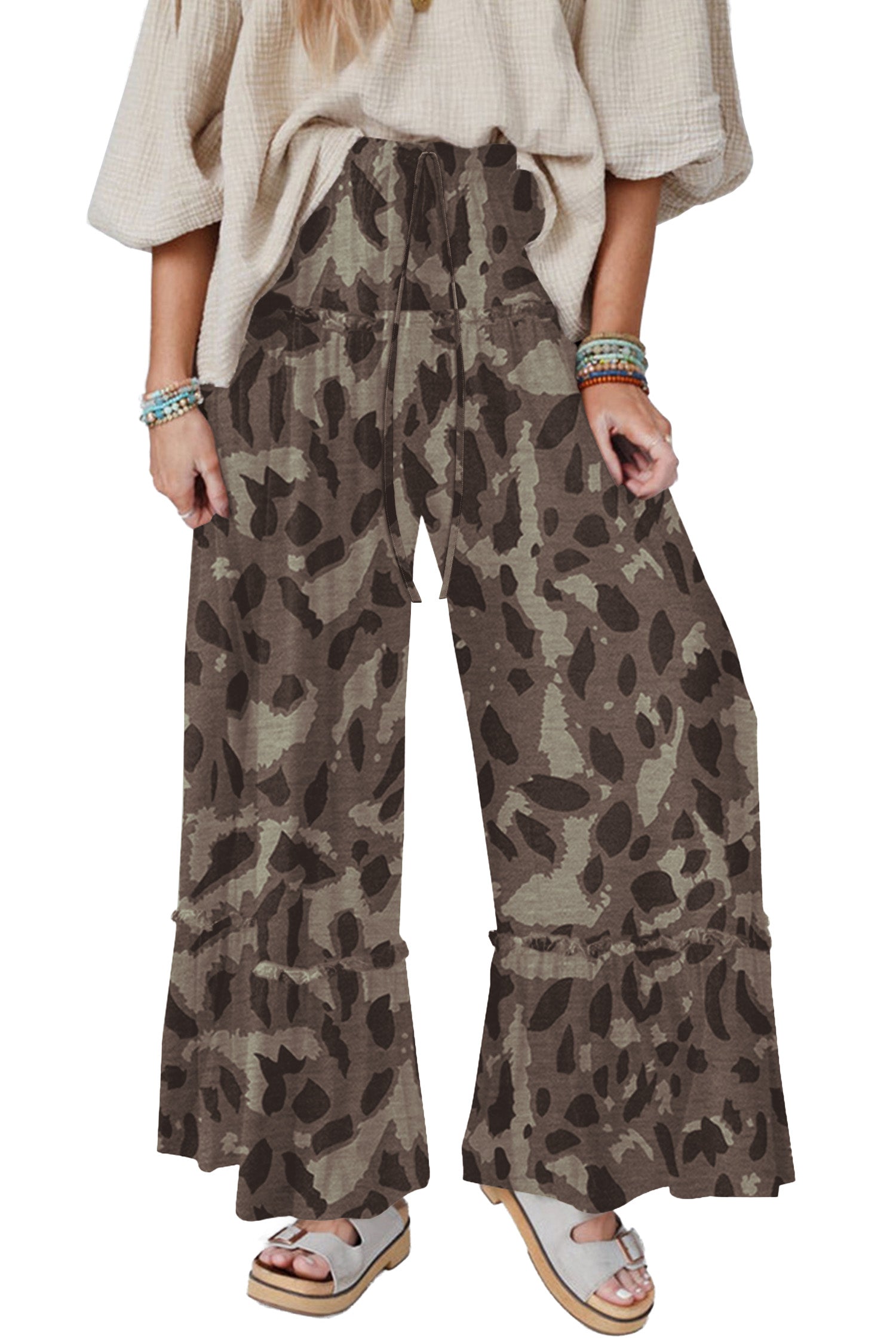 Multicolour Camo Print Wide Leg Casual Pants-Bottoms/Pants & Culotte-[Adult]-[Female]-2022 Online Blue Zone Planet