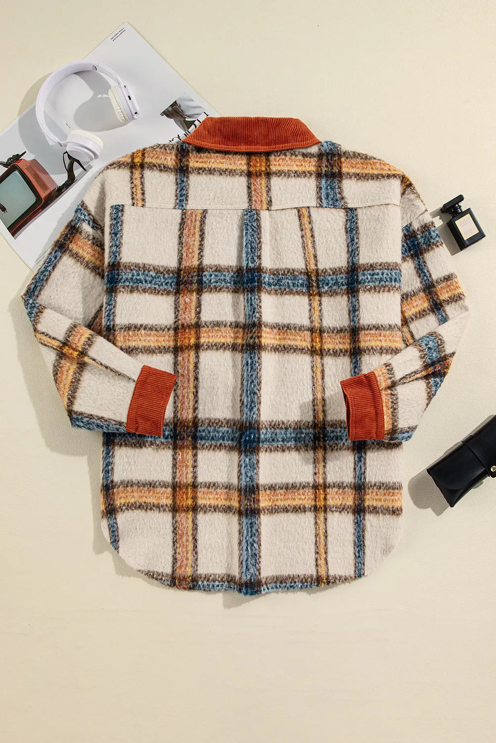 Plus Size Plaid Button Down Jacket-TOPS / DRESSES-[Adult]-[Female]-2022 Online Blue Zone Planet