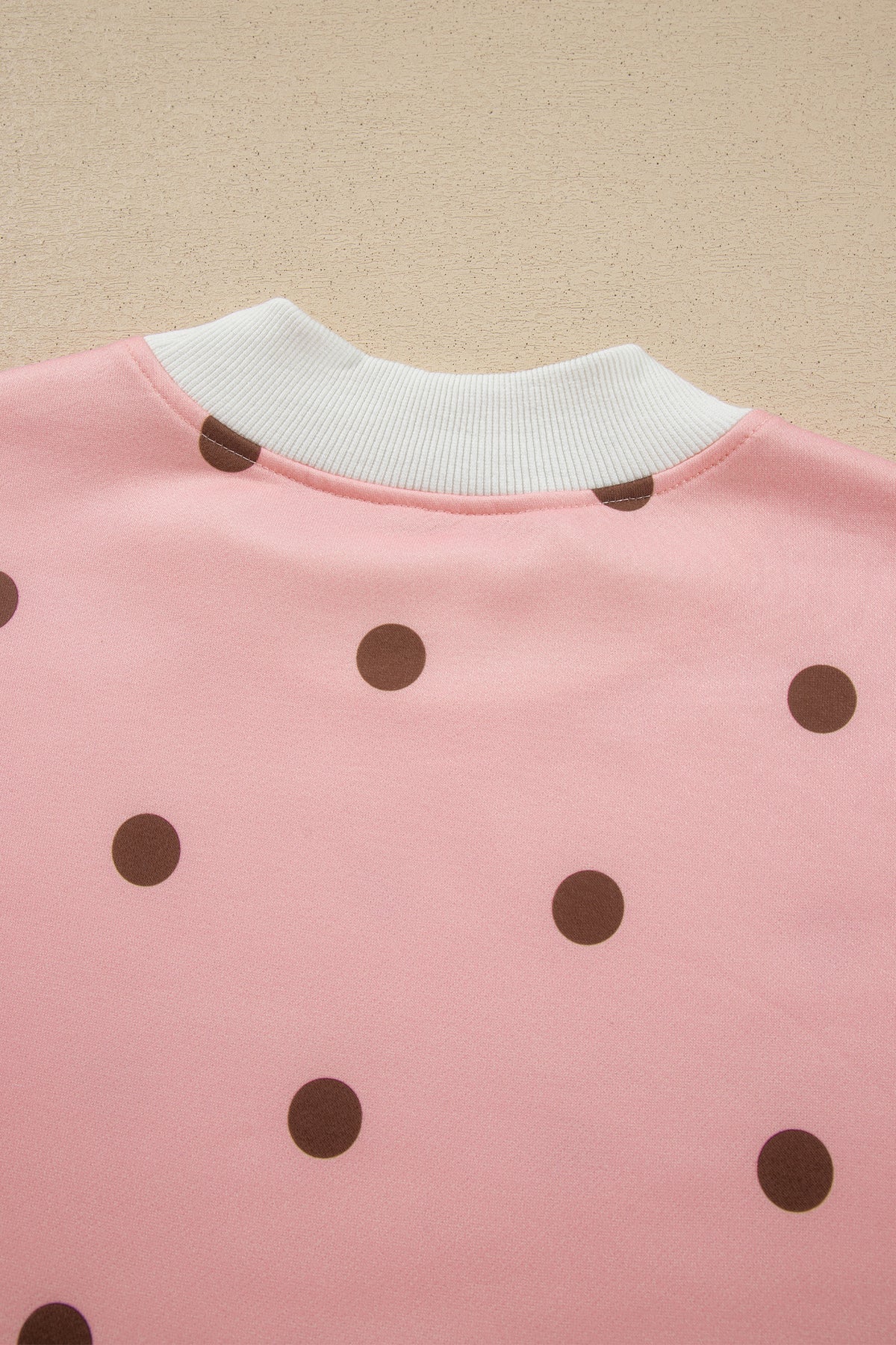 Brown Polka Dot Ribbed Trim Long Sleeve Top Casual Short Set-Two Piece Sets/Short Sets-[Adult]-[Female]-2022 Online Blue Zone Planet