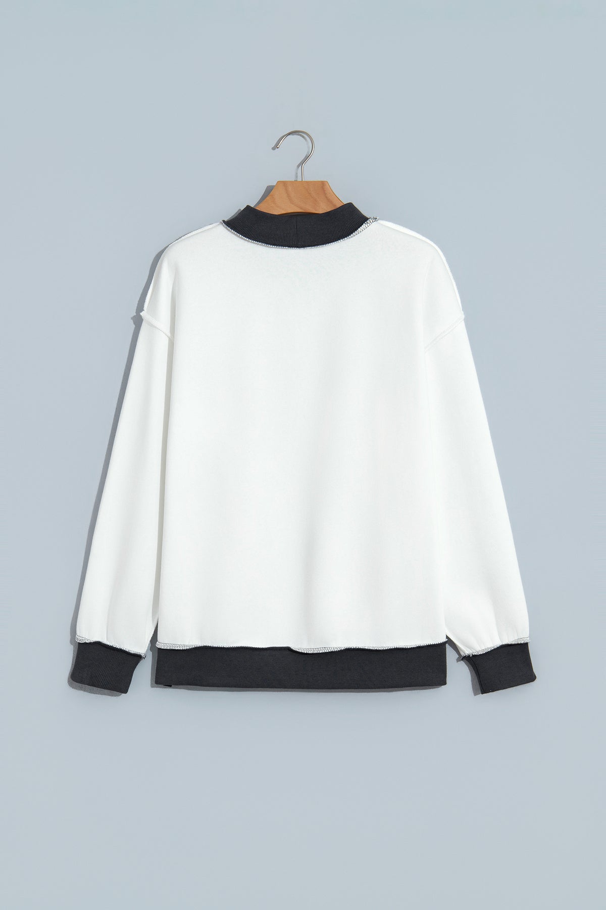 Beige Saved By Grace Print Color Block Mock Neck Oversized Sweatshirt-Tops/Sweatshirts & Hoodies-[Adult]-[Female]-2022 Online Blue Zone Planet