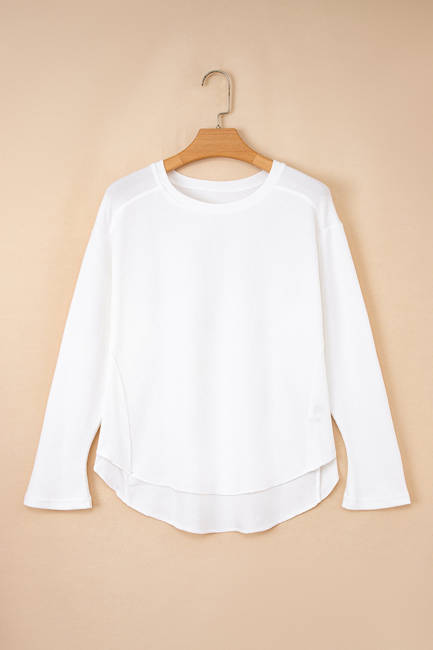 White Solid Color Waffle Ribbed Patchwork Dolman Sleeve Oversize Knit Top-Tops/Long Sleeve Tops-[Adult]-[Female]-2022 Online Blue Zone Planet