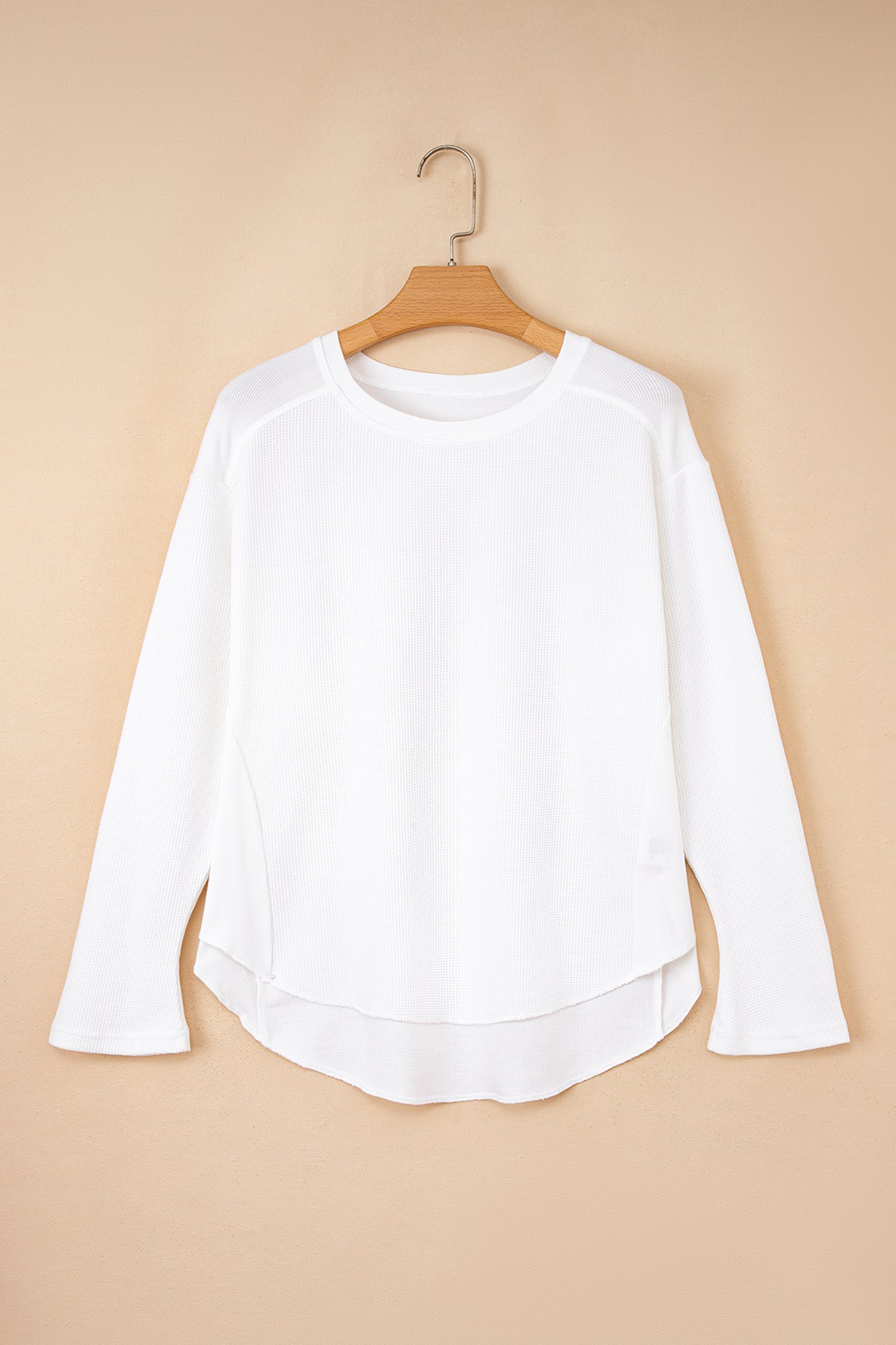 White Solid Color Waffle Ribbed Patchwork Dolman Sleeve Oversize Knit Top-Tops/Long Sleeve Tops-[Adult]-[Female]-2022 Online Blue Zone Planet