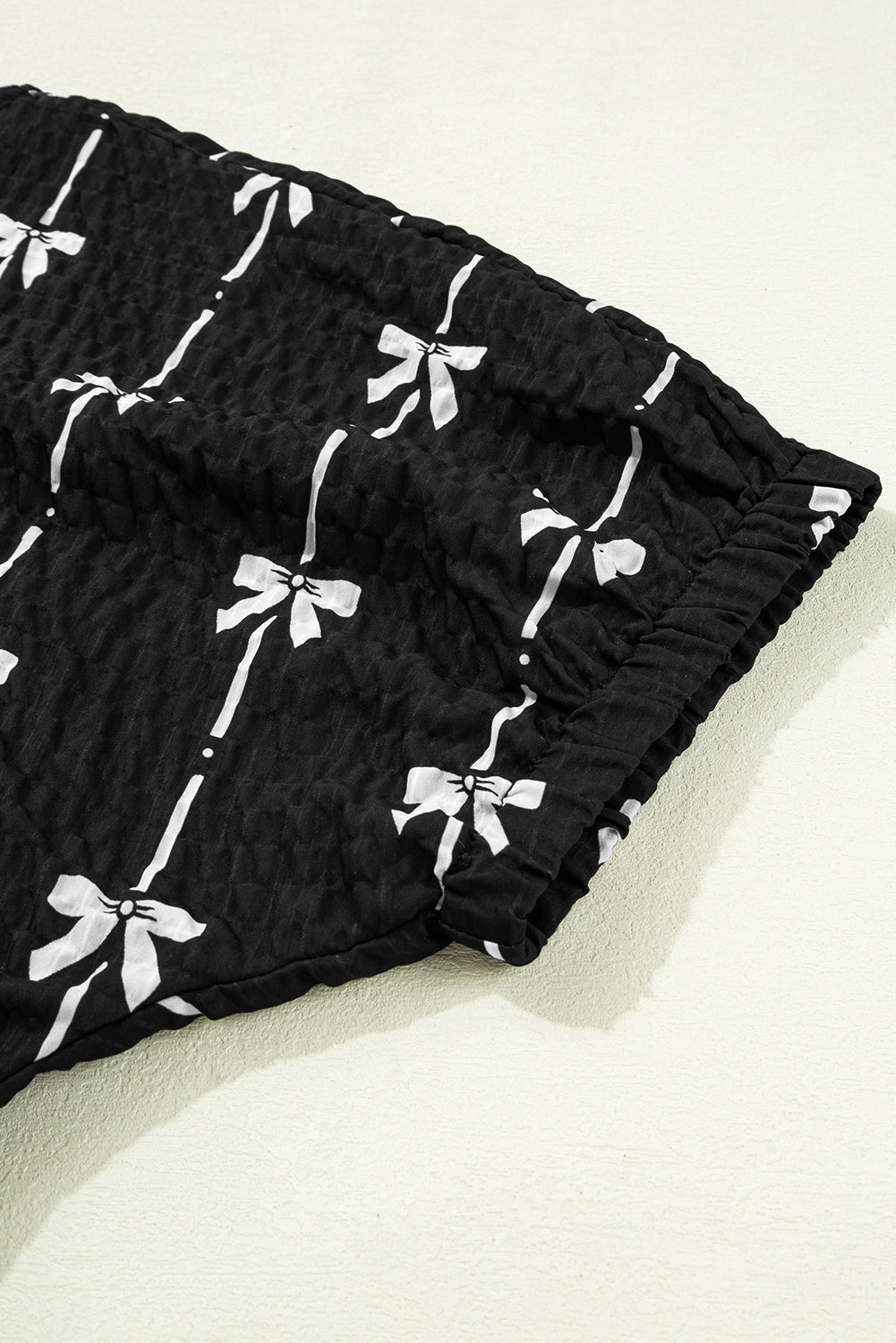 Black Bow Print Puff Short Sleeve Top-Tops/Blouses & Shirts-[Adult]-[Female]-2022 Online Blue Zone Planet