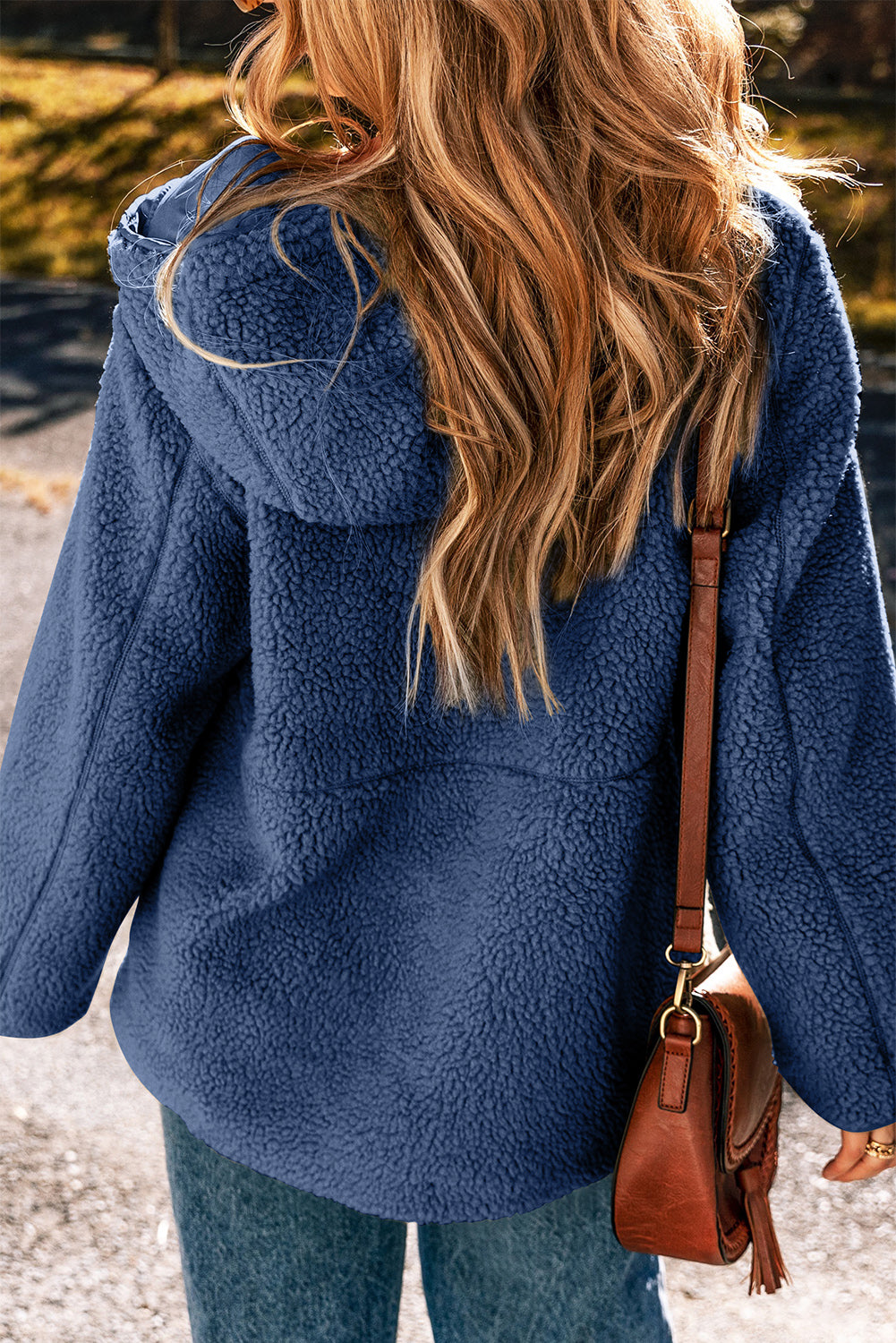 Navy Blue Fleece Zip Up Drawstring Hooded Pocketed Jacket-Tops / Dresses-[Adult]-[Female]-2022 Online Blue Zone Planet