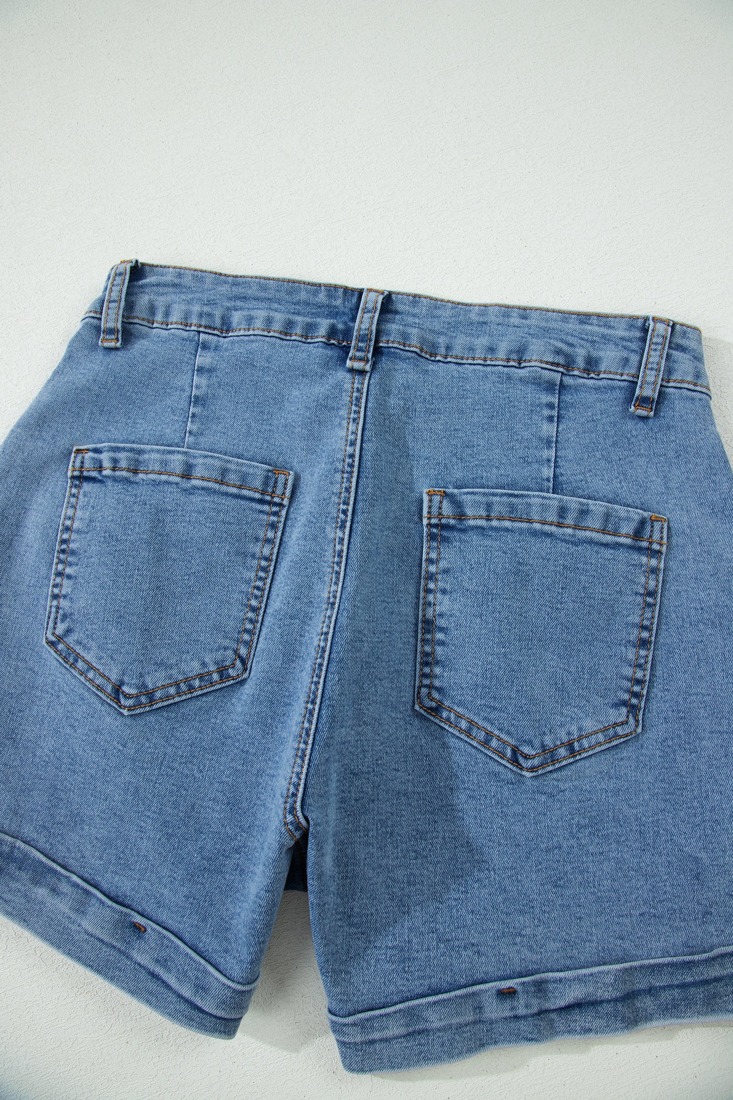 Ivy Seam Detail Pocketed Cuffed Hem Denim Shorts-Bottoms/Denim Shorts-[Adult]-[Female]-2022 Online Blue Zone Planet