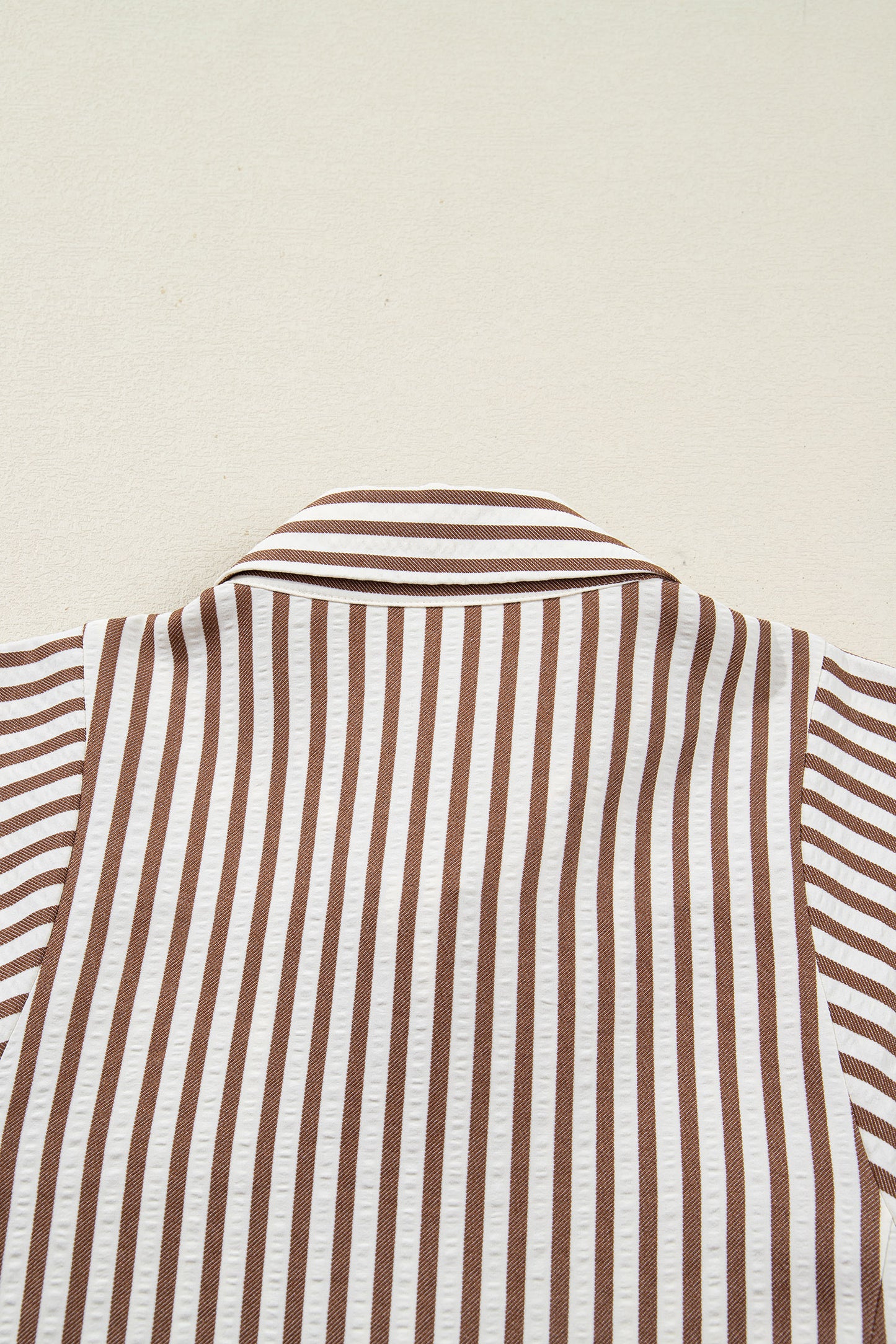 Brown Stripe Knot Waist Puff Sleeve Button Down Mini Shirt Dress-TOPS / DRESSES-[Adult]-[Female]-2022 Online Blue Zone Planet