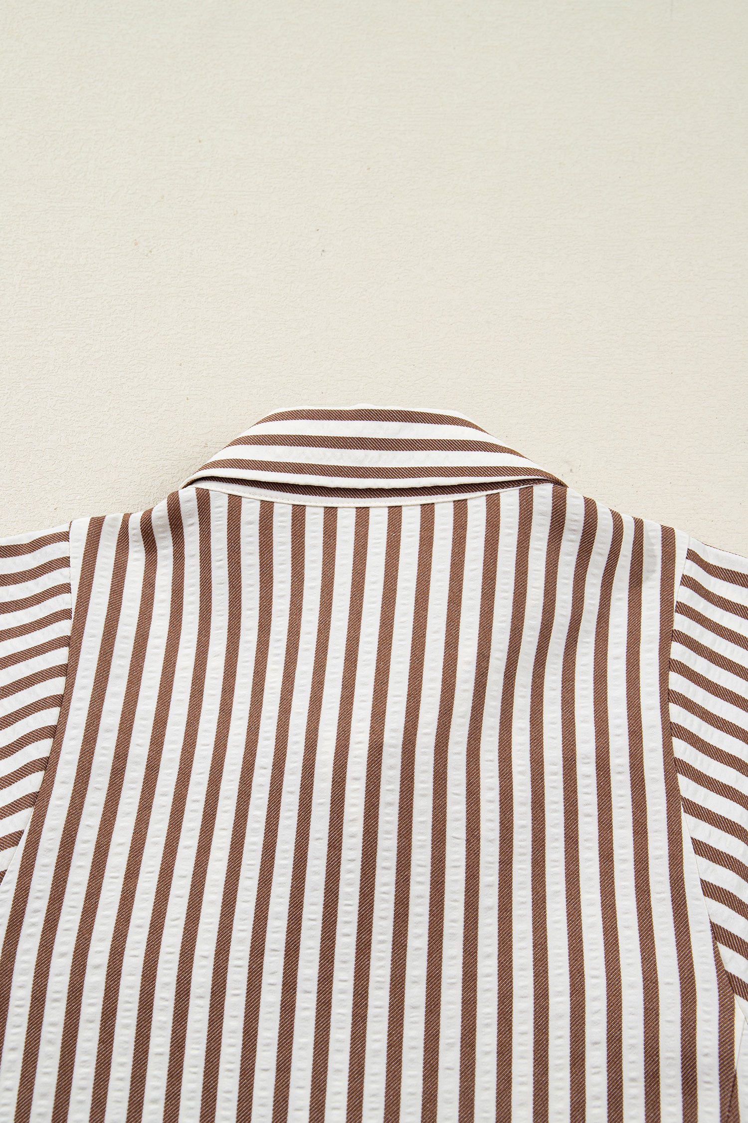 Brown Stripe Knot Waist Puff Sleeve Button Down Mini Shirt Dress-TOPS / DRESSES-[Adult]-[Female]-2022 Online Blue Zone Planet