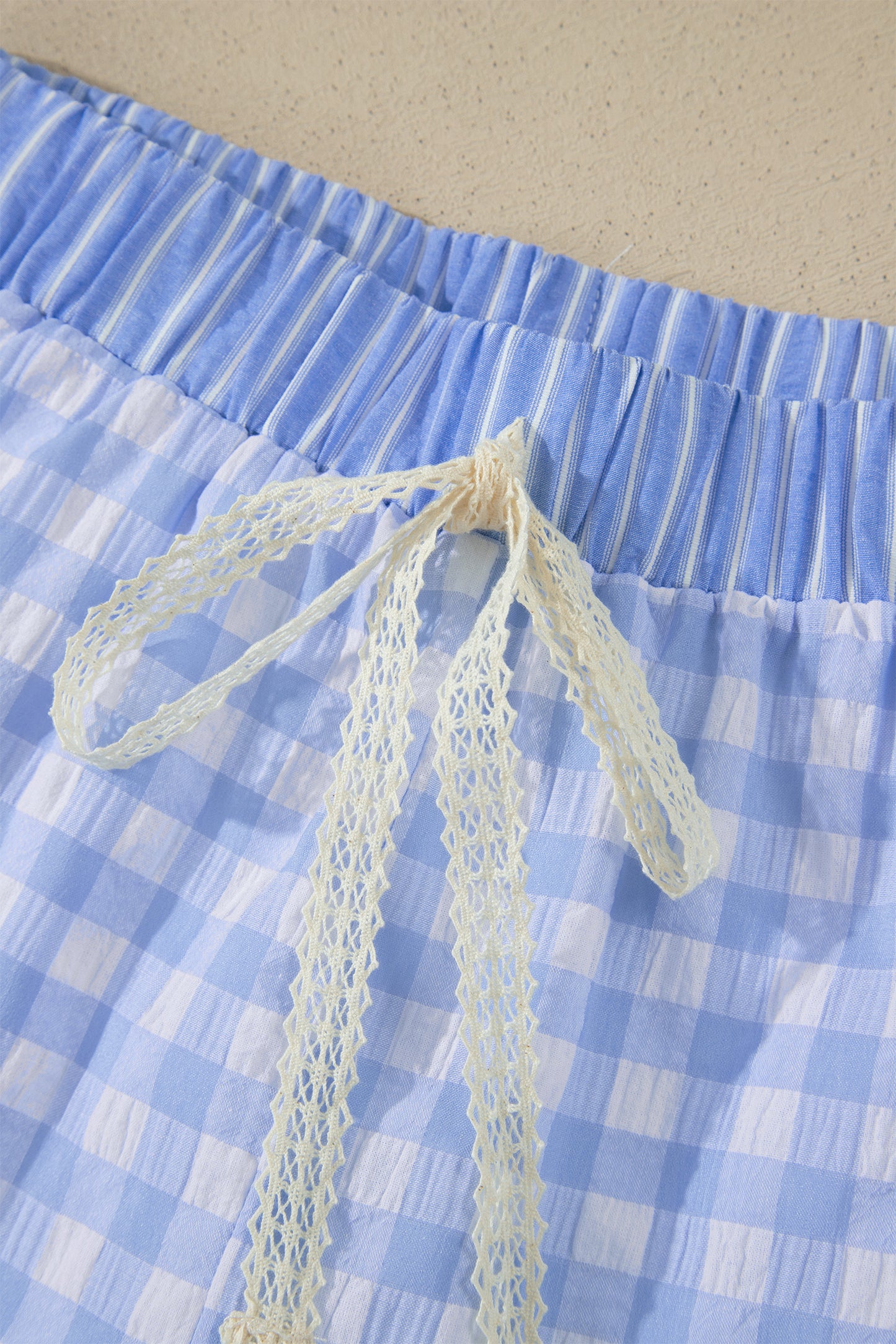 Red Gingham Print Ruffle Striped Detail Lace Tie Shorts-Bottoms/Casual Shorts-[Adult]-[Female]-2022 Online Blue Zone Planet