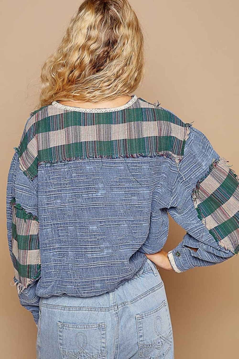 Blue Zone Planet | POL Round Neck Long Sleeve Plaid Shirt-TOPS / DRESSES-[Adult]-[Female]-2022 Online Blue Zone Planet