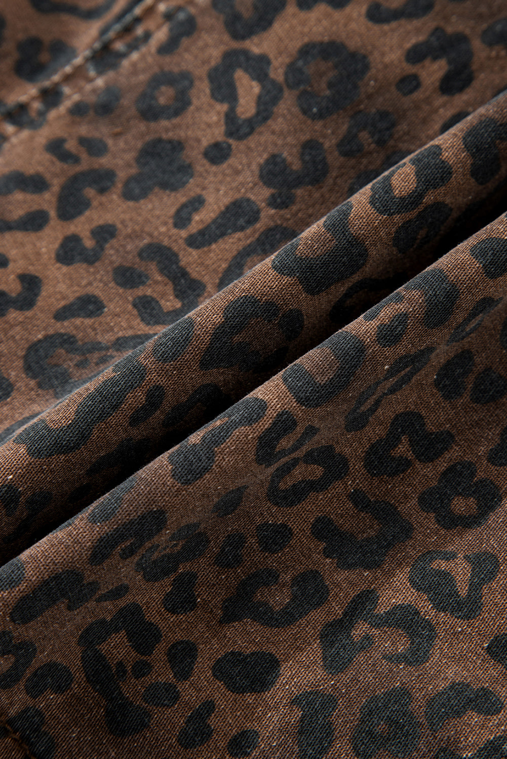 Brown Leopard Print Elastic Waist Drawstring Denim Skort-Bottoms/Denim Shorts-[Adult]-[Female]-2022 Online Blue Zone Planet