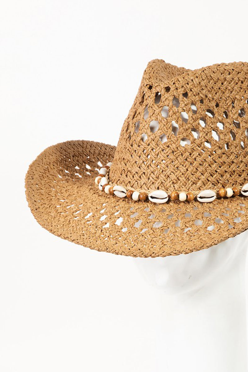 Fame Cowrie Shell Beaded String Straw Hat-HATS-[Adult]-[Female]-2022 Online Blue Zone Planet