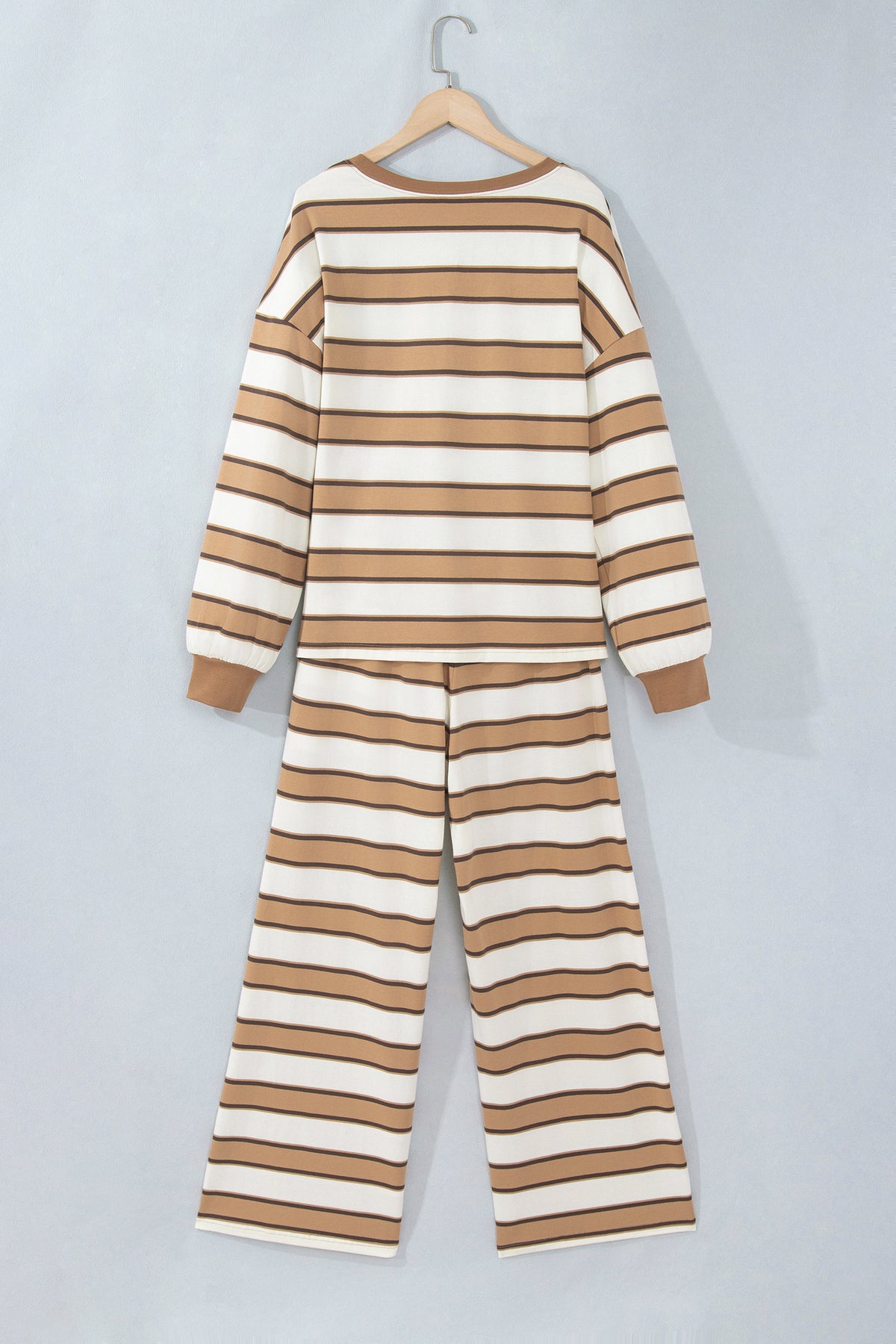 Khaki Stripe Contrast Trim Patchwork Casual Two-Piece Pants Set-Two Piece Sets/Pant Sets-[Adult]-[Female]-2022 Online Blue Zone Planet