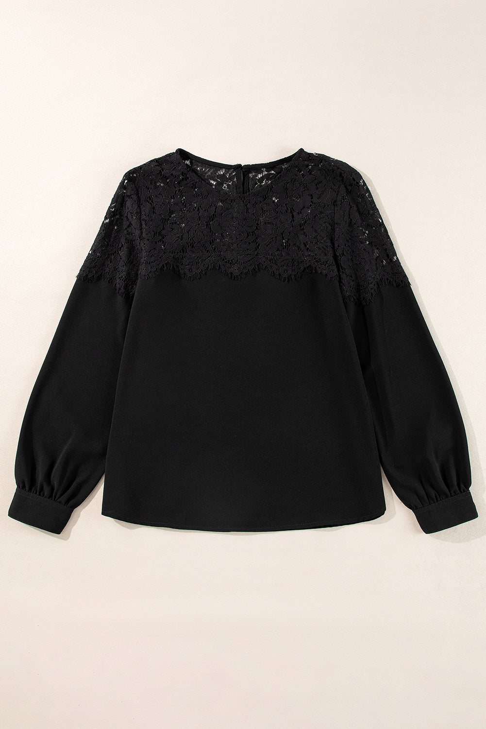 Lace Detail Round Neck Long Sleeve Blouse-TOPS / DRESSES-[Adult]-[Female]-2022 Online Blue Zone Planet