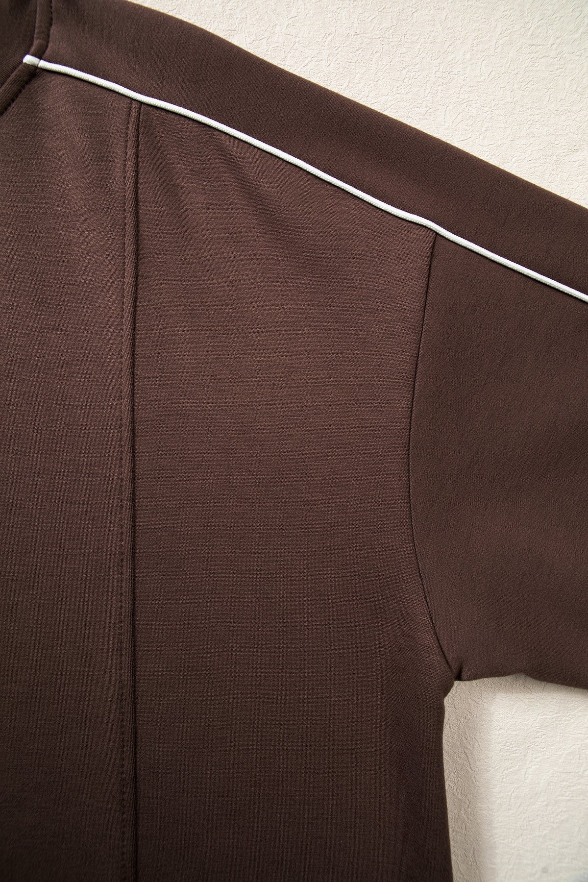 Coffee Sporty Piping Trim Mock Neck Pullover Relaxed 2pcs Pant Set-Two Piece Sets/Pant Sets-[Adult]-[Female]-2022 Online Blue Zone Planet