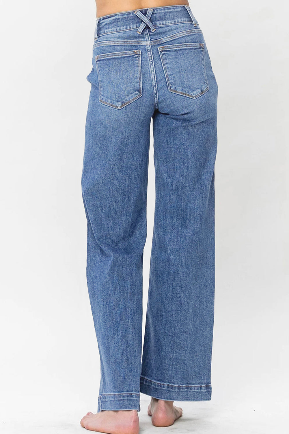 Sky Blue Double Button Zip Fly Straight Leg Jeans-Bottoms/Jeans-[Adult]-[Female]-2022 Online Blue Zone Planet