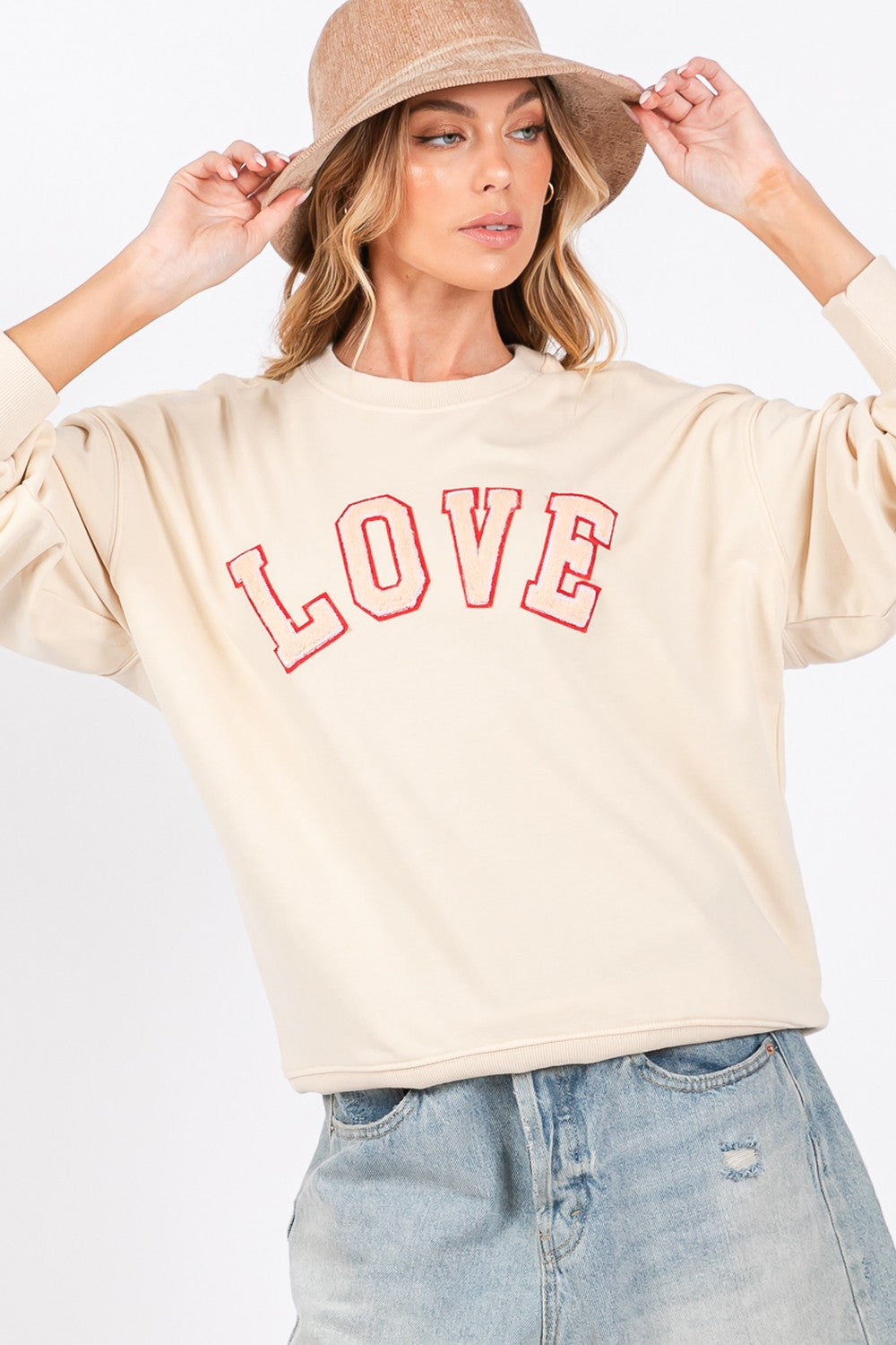 SAGE + FIG LOVE Path Applique Drop Shoulder Sweatshirt-TOPS / DRESSES-[Adult]-[Female]-Ivory-S-2022 Online Blue Zone Planet