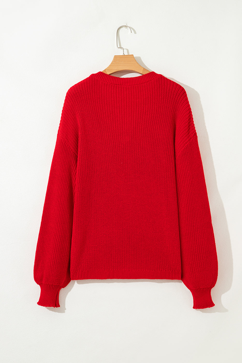 Racing Red Solid Textured Knit V Neck Drop Shoulder Sweater-TOPS / DRESSES-[Adult]-[Female]-2022 Online Blue Zone Planet