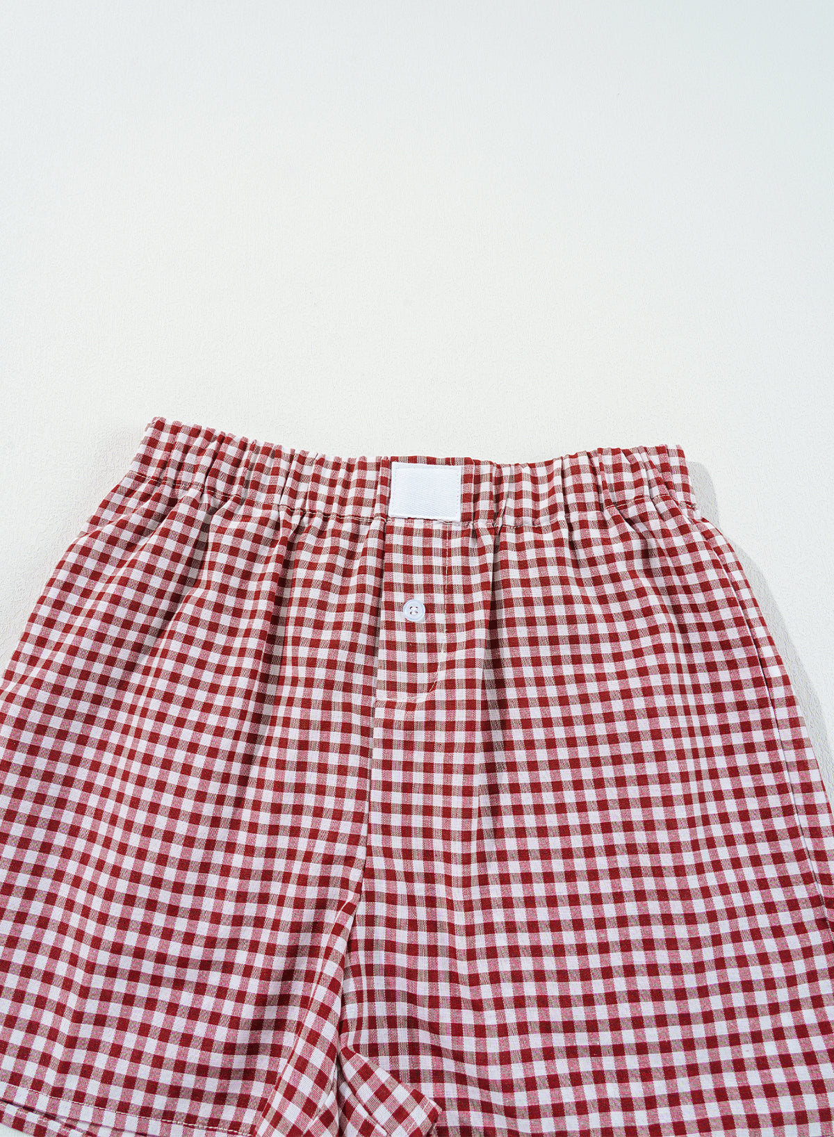 Blue Zone Planet | Red Plaid Gingham Printed High Waist Shorts-Bottoms/Casual Shorts-[Adult]-[Female]-2022 Online Blue Zone Planet