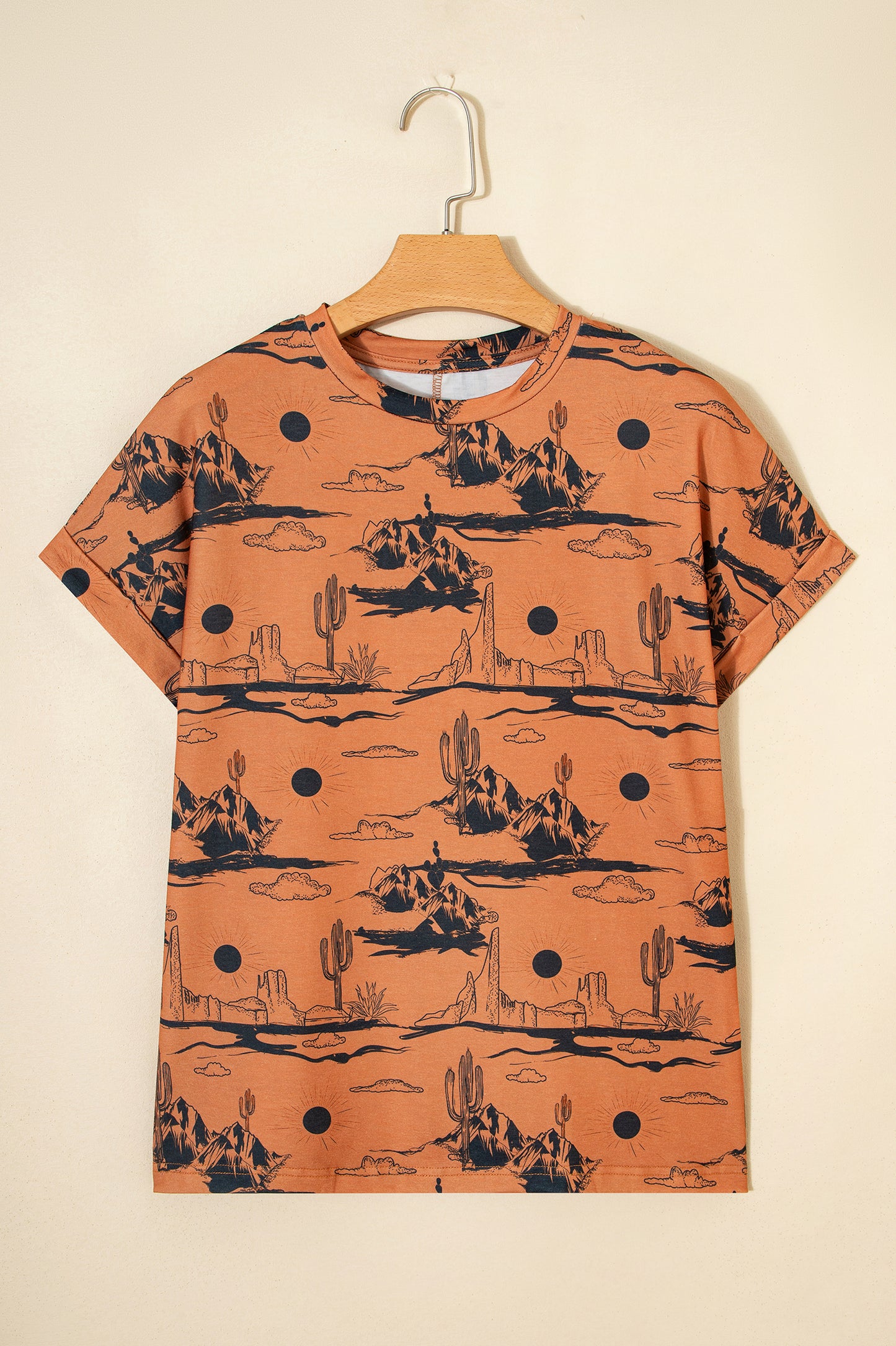 Chestnut Desert Sand Print Short Sleeve Knit Top-Tops/Tops & Tees-[Adult]-[Female]-2022 Online Blue Zone Planet