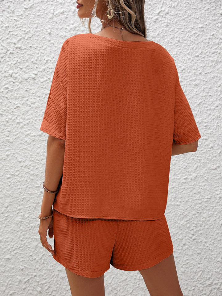 Waffle-Knit Top and Shorts Set-TOPS / DRESSES-[Adult]-[Female]-2022 Online Blue Zone Planet