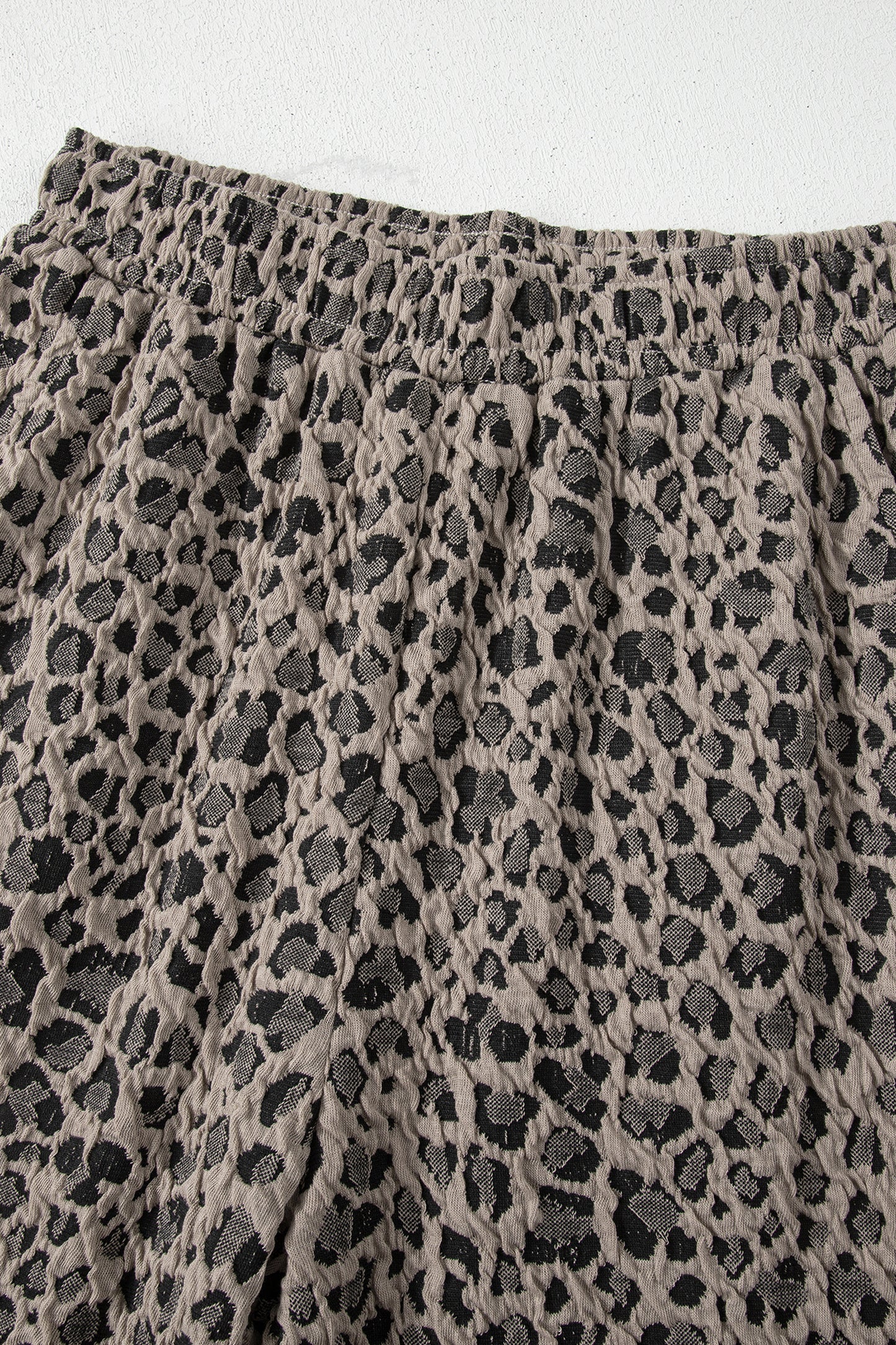 Khaki Jacquard Leopard Half Sleeve Jumper Wide Leg Pant Set-Two Piece Sets/Pant Sets-[Adult]-[Female]-2022 Online Blue Zone Planet