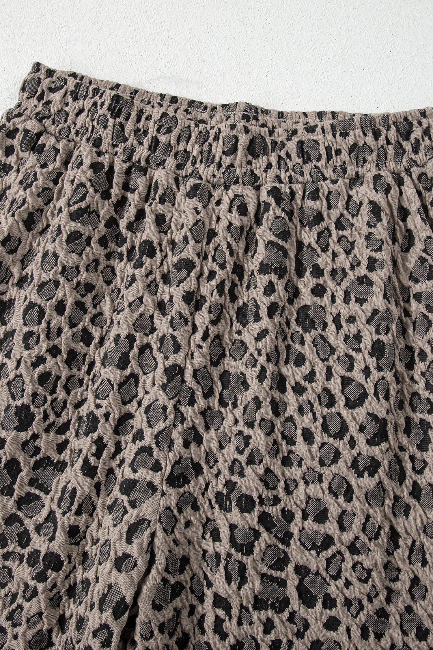 Khaki Jacquard Leopard Half Sleeve Jumper Wide Leg Pant Set-Two Piece Sets/Pant Sets-[Adult]-[Female]-2022 Online Blue Zone Planet