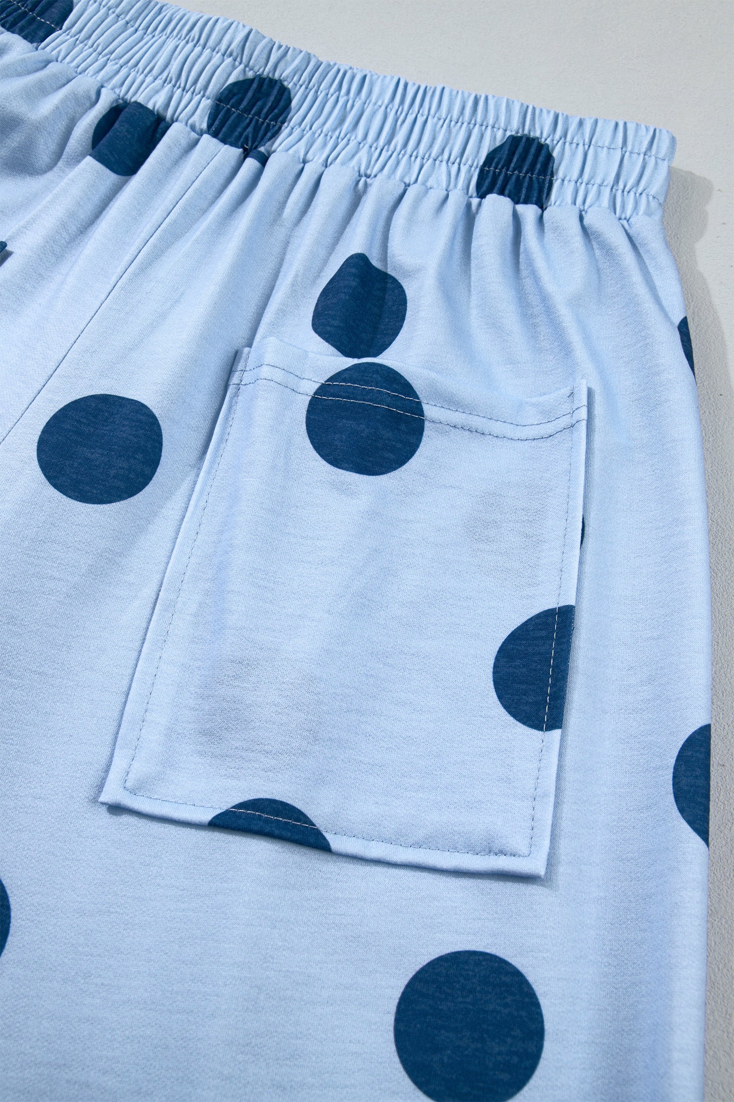 Sky Blue Polka Dot Wide Leg Elastic Waist Casual Pants-Bottoms/Pants & Culotte-[Adult]-[Female]-2022 Online Blue Zone Planet