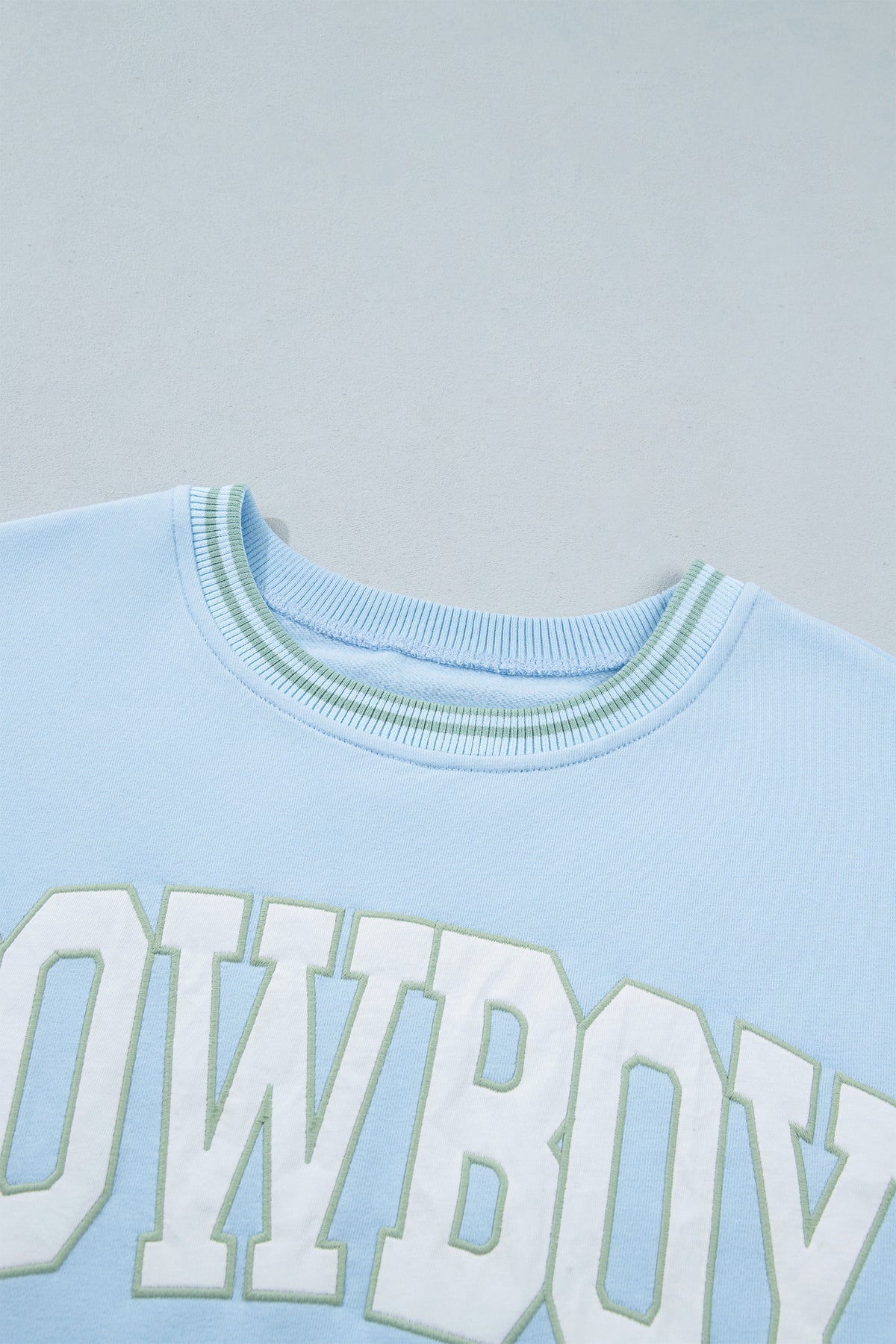 Beau Blue Embroidered Cowboy Letter Print Long Sleeve Round Neck Sweatshirt-Tops/Sweatshirts & Hoodies-[Adult]-[Female]-2022 Online Blue Zone Planet