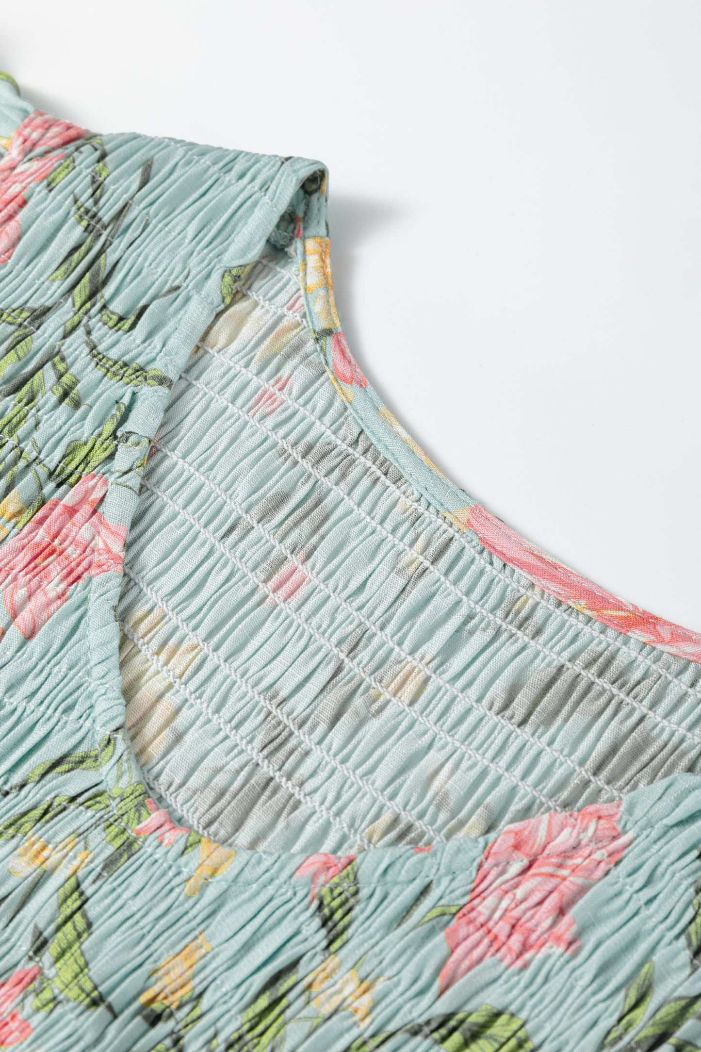 Yellow Smocked Bodice Ruffled Sleeveless Tiered Floral Maxi Dress-TOPS / DRESSES-[Adult]-[Female]-2022 Online Blue Zone Planet