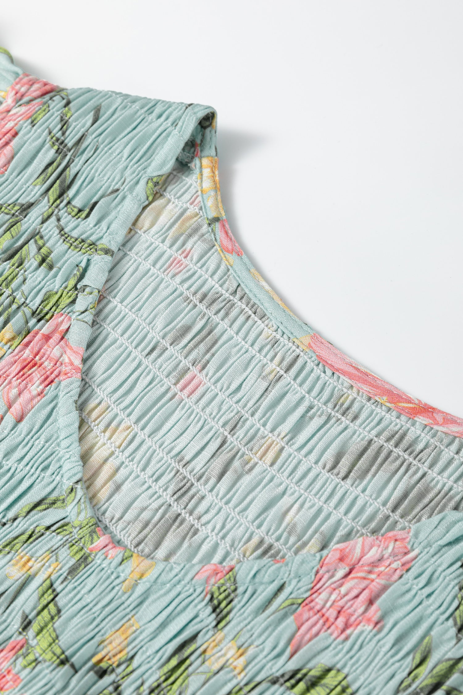 Yellow Smocked Bodice Ruffled Sleeveless Tiered Floral Maxi Dress-TOPS / DRESSES-[Adult]-[Female]-2022 Online Blue Zone Planet