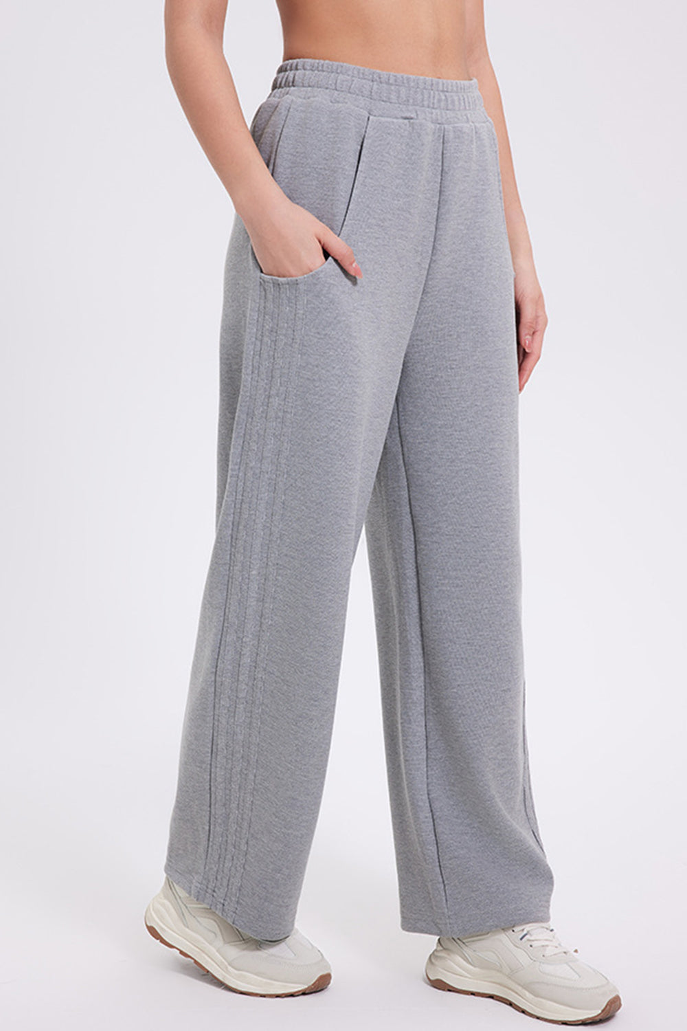 Basic Bae Elastic Waist Straight Leg Pants with Pockets-BOTTOM SIZES SMALL MEDIUM LARGE-[Adult]-[Female]-Gray-S-2022 Online Blue Zone Planet