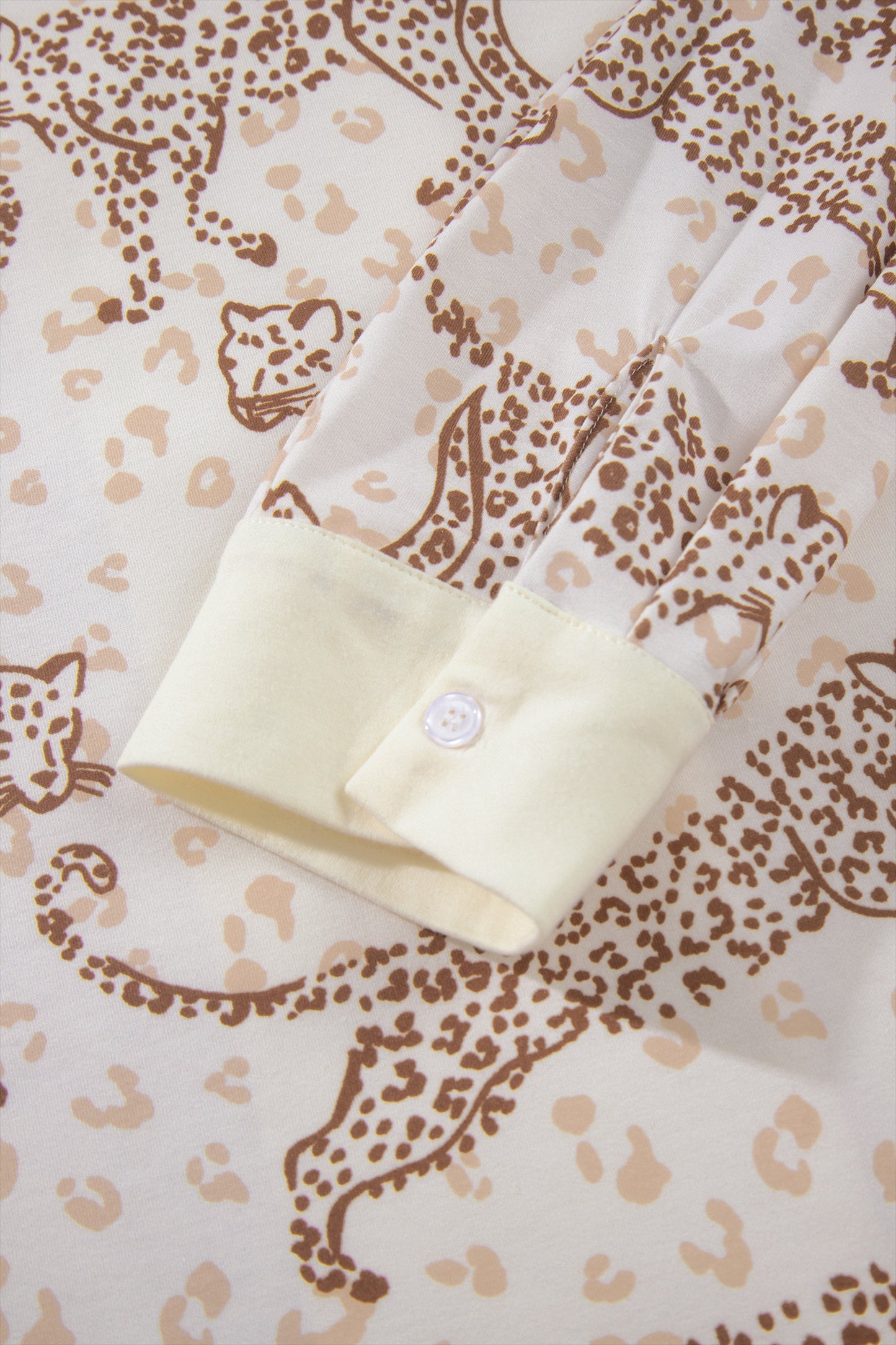 Yellow Leopard Print Colorblock Pocket Placket Long Sleeve Lounge Set-Loungewear & Sleepwear/Loungewear-[Adult]-[Female]-2022 Online Blue Zone Planet