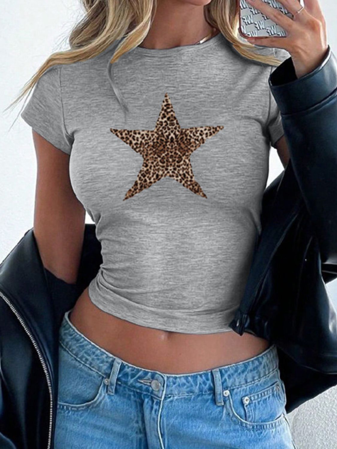 Devine Star Round Neck Short Sleeve T-Shirt-TOPS / DRESSES-[Adult]-[Female]-2022 Online Blue Zone Planet