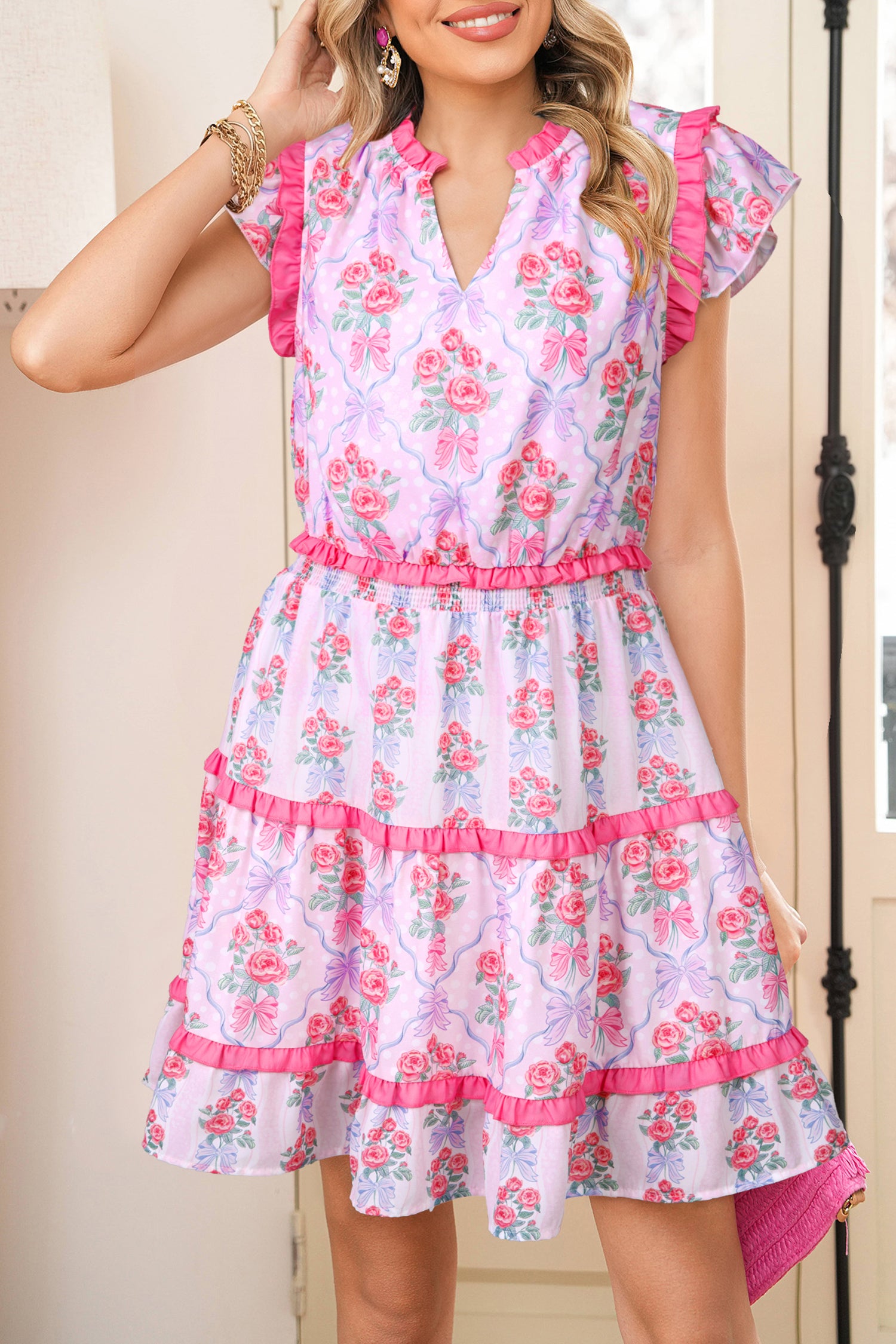 Purple Tiered Ruffles Sleeveless Summer Floral Dress-TOPS / DRESSES-[Adult]-[Female]-2022 Online Blue Zone Planet
