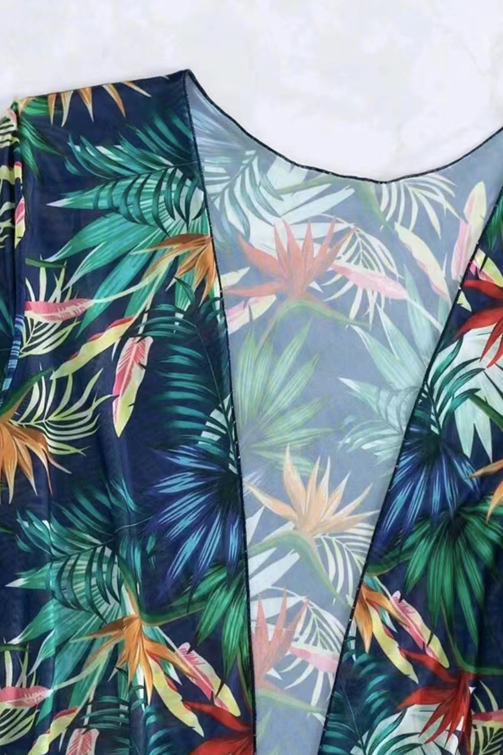 Blue Zone Planet | Navy Blue 3pcs Tropical Contrast Trim Halter Bikini Set with Cove up-TOPS / DRESSES-[Adult]-[Female]-2022 Online Blue Zone Planet