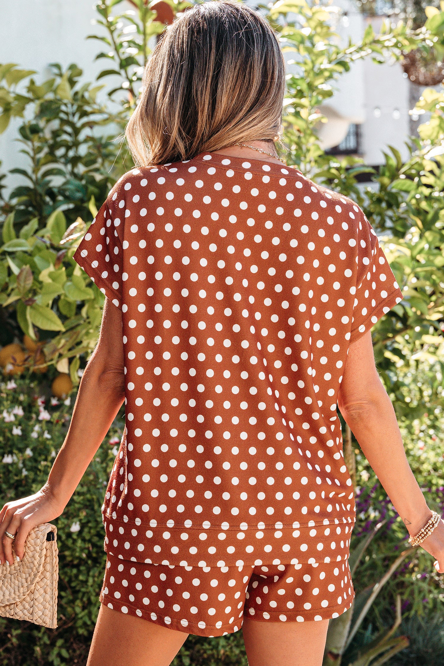 Brown Polka Dot Print Short Set-Two Piece Sets/Short Sets-[Adult]-[Female]-2022 Online Blue Zone Planet